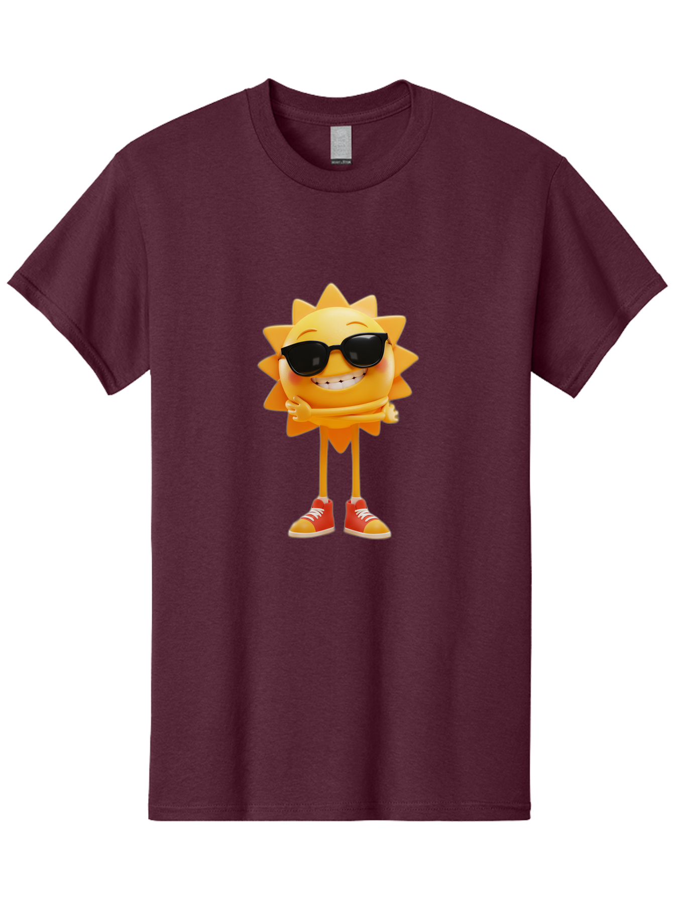 Cool-Sun Men'S Graphic Tee, 100% Cotton, Comfortable Casual Summer Wear, Machine Washable, Smiling Sun, Sunglasses, Cartoon Character, Happy Vibes, Orange Sneakers, Sun Rays, Cheerful Expression, Fun Design, Vibrant Personality, Bae156