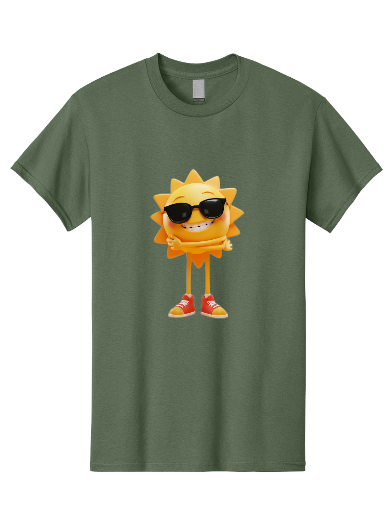 Cool-Sun Men'S Graphic Tee, 100% Cotton, Comfortable Casual Summer Wear, Machine Washable, Smiling Sun, Sunglasses, Cartoon Character, Happy Vibes, Orange Sneakers, Sun Rays, Cheerful Expression, Fun Design, Vibrant Personality, Bae156