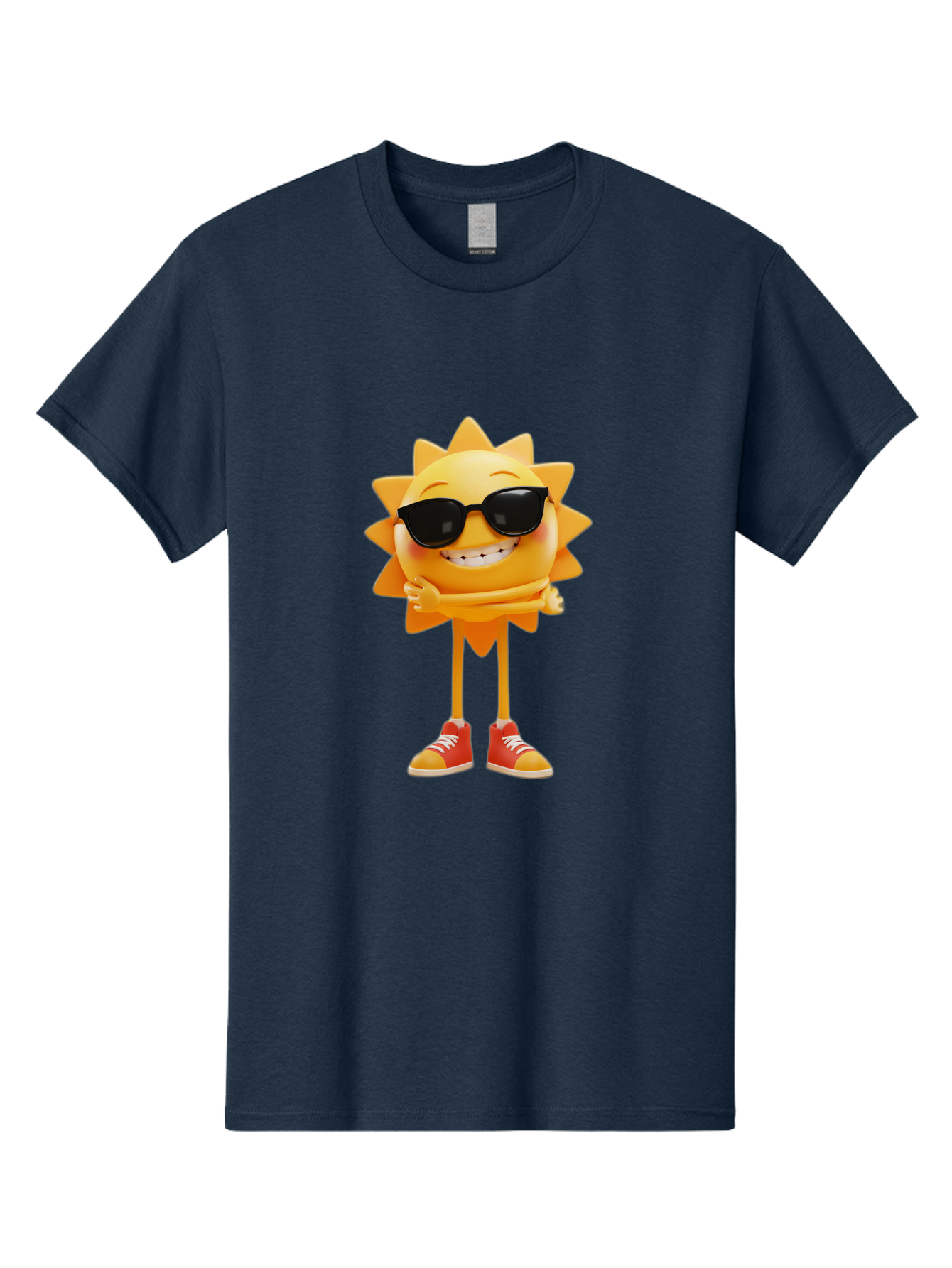 Cool-Sun Men'S Graphic Tee, 100% Cotton, Comfortable Casual Summer Wear, Machine Washable, Smiling Sun, Sunglasses, Cartoon Character, Happy Vibes, Orange Sneakers, Sun Rays, Cheerful Expression, Fun Design, Vibrant Personality, Bae156