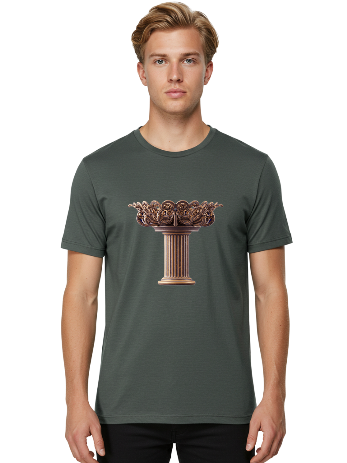 Corinthian-Column-Capital Men'S Graphic Tee, 100% Cotton, Comfortable Casual Summer Wear, Machine Washable, Corinthian Column, Ornate Capital, Classical Architecture, Luxurious Decor, Vintage Design, Antique Finish, Architectural Detail Bae157
