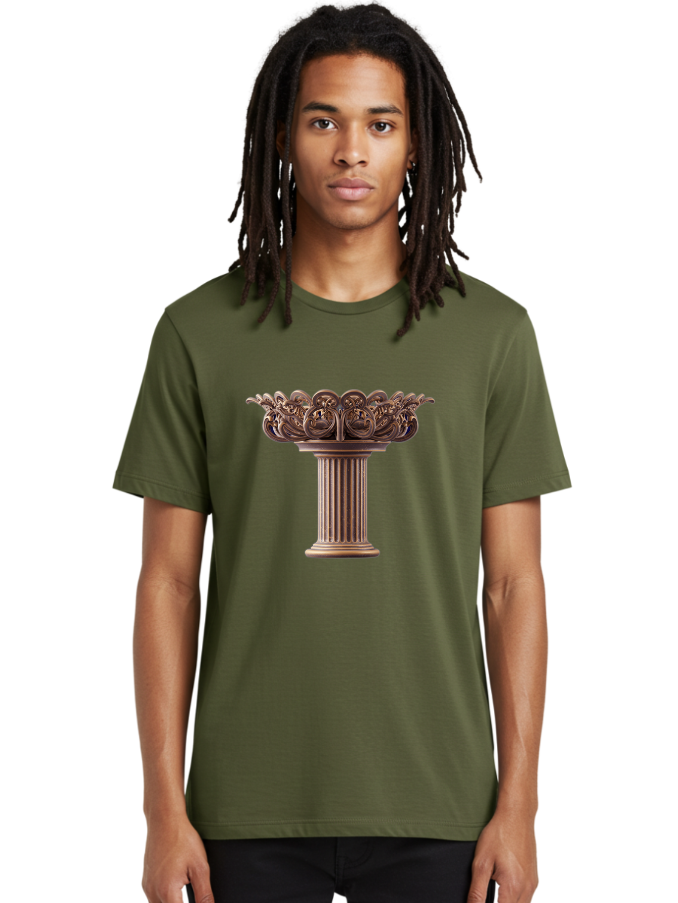 Corinthian-Column-Capital Men'S Graphic Tee, 100% Cotton, Comfortable Casual Summer Wear, Machine Washable, Corinthian Column, Ornate Capital, Classical Architecture, Luxurious Decor, Vintage Design, Antique Finish, Architectural Detail Bae157