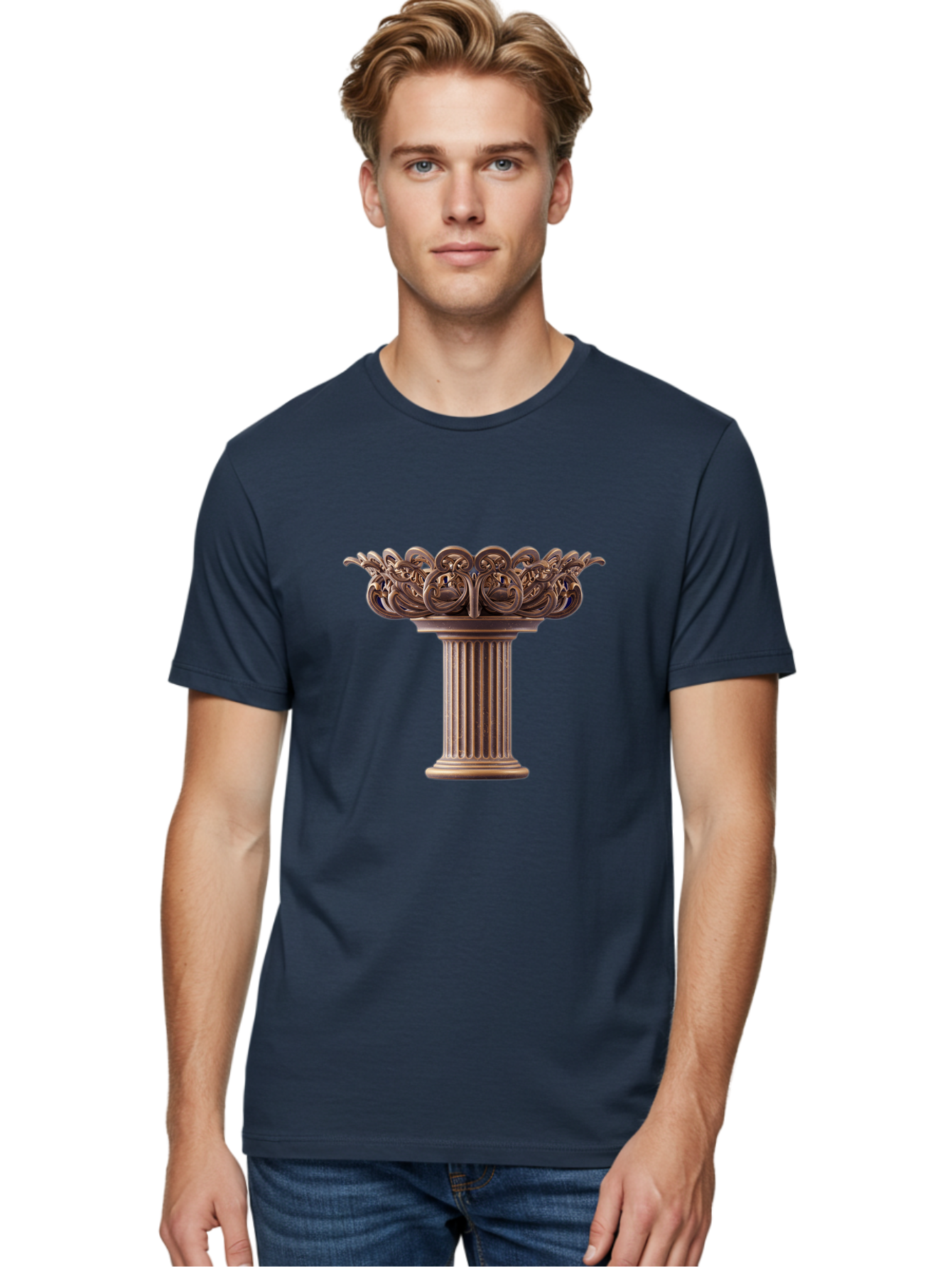 Corinthian-Column-Capital Men'S Graphic Tee, 100% Cotton, Comfortable Casual Summer Wear, Machine Washable, Corinthian Column, Ornate Capital, Classical Architecture, Luxurious Decor, Vintage Design, Antique Finish, Architectural Detail Bae157