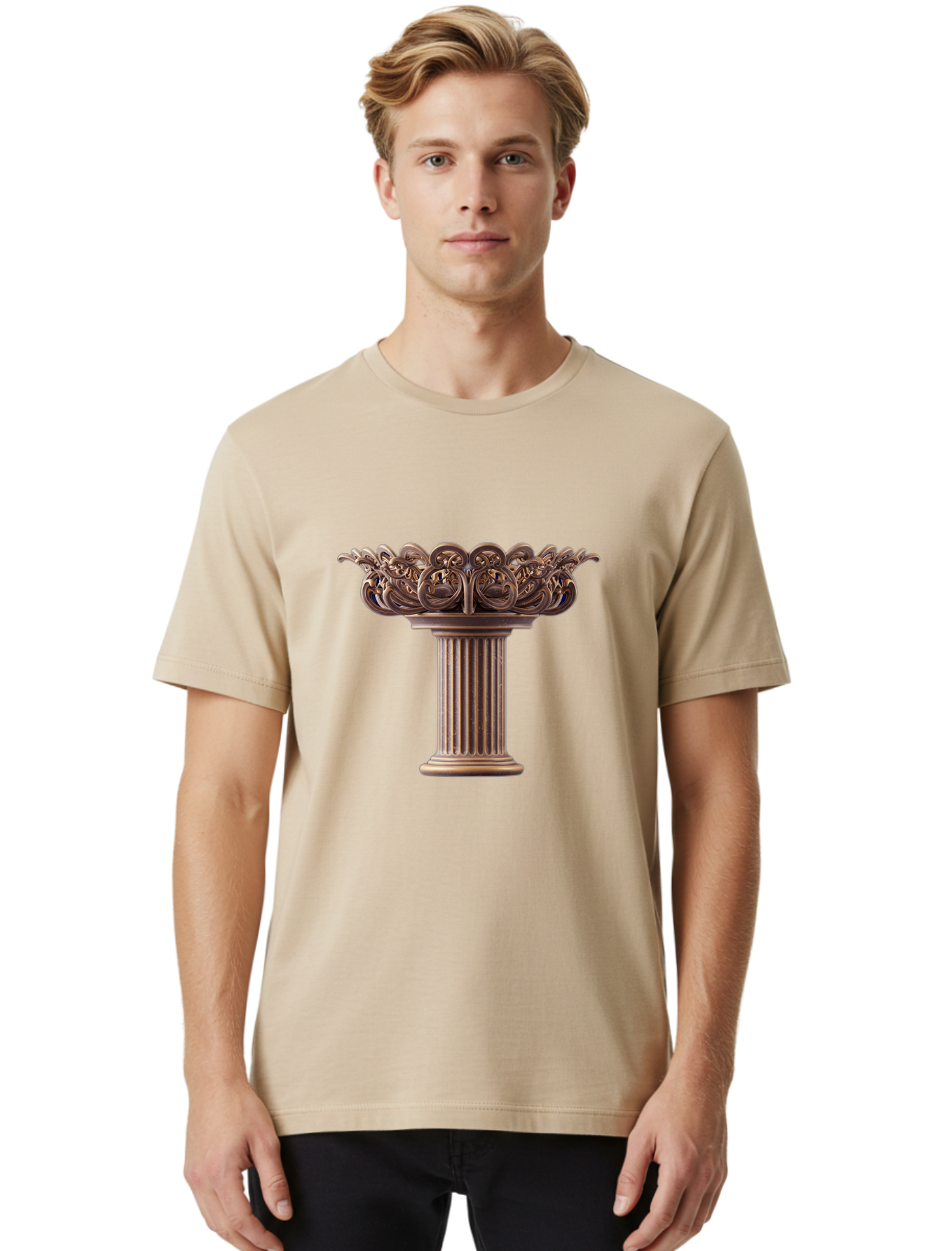 Corinthian-Column-Capital Men'S Graphic Tee, 100% Cotton, Comfortable Casual Summer Wear, Machine Washable, Corinthian Column, Ornate Capital, Classical Architecture, Luxurious Decor, Vintage Design, Antique Finish, Architectural Detail Bae157