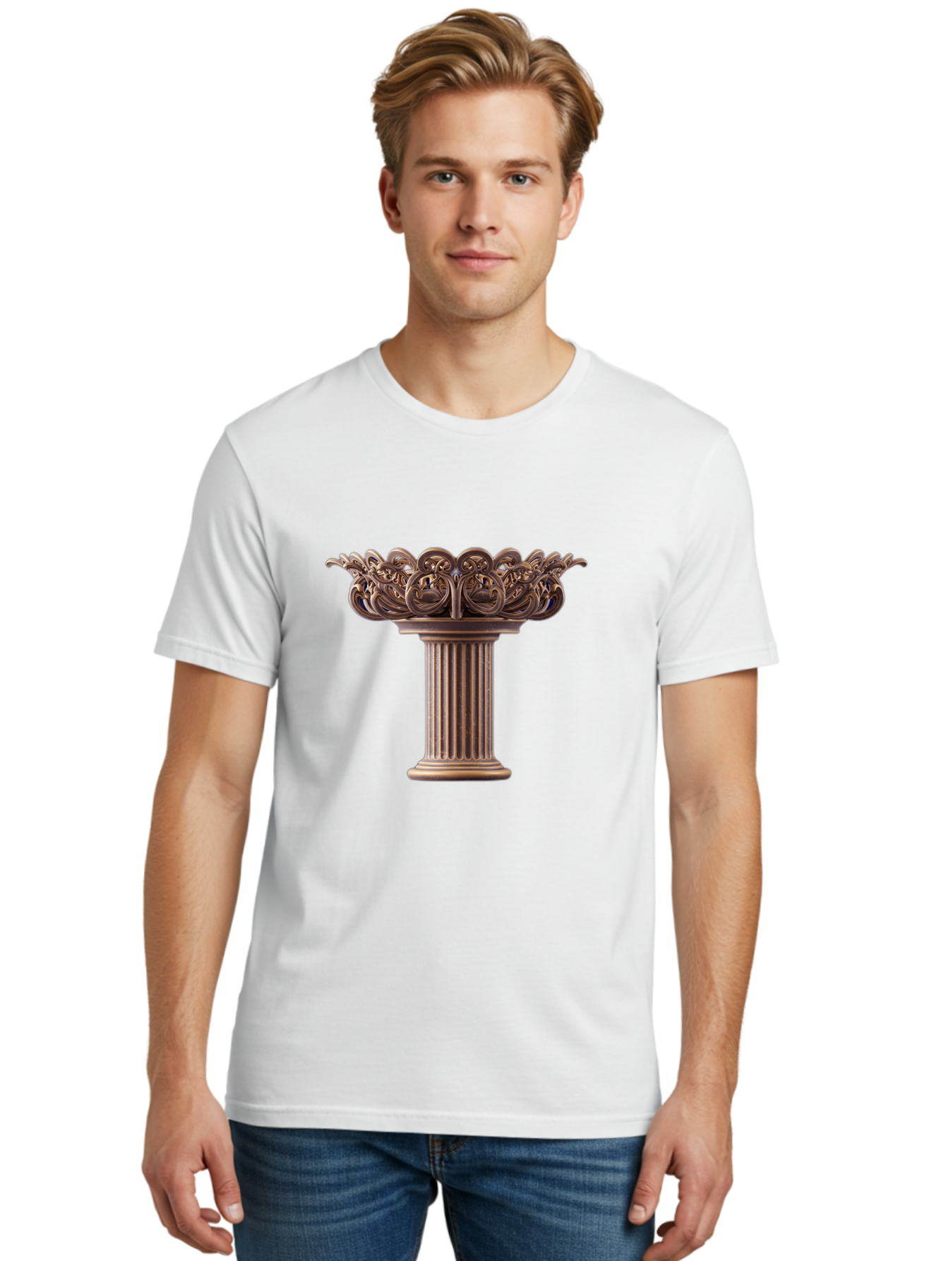 Corinthian-Column-Capital Men'S Graphic Tee, 100% Cotton, Comfortable Casual Summer Wear, Machine Washable, Corinthian Column, Ornate Capital, Classical Architecture, Luxurious Decor, Vintage Design, Antique Finish, Architectural Detail Bae157