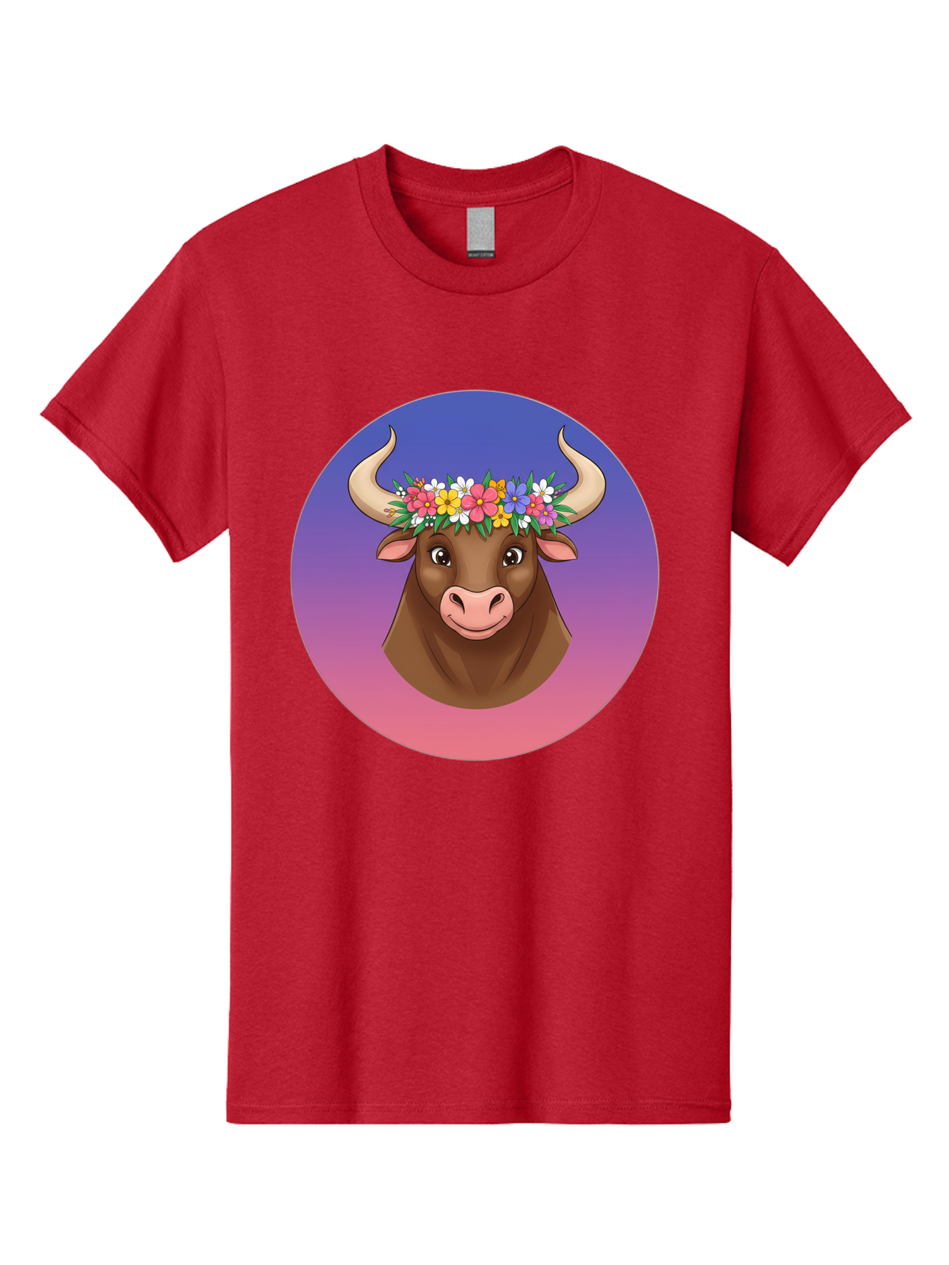 Cow-With-Flowers Men'S Graphic Tee, 100% Cotton, Comfortable Casual Summer Wear, Machine Washable, Cartoon Cow, Floral Crown, Colorful Flowers, Animal Illustration, Vibrant Colors, Whimsical Art, Happy Cow, Flower Power, Nature-Inspired Design Bae158