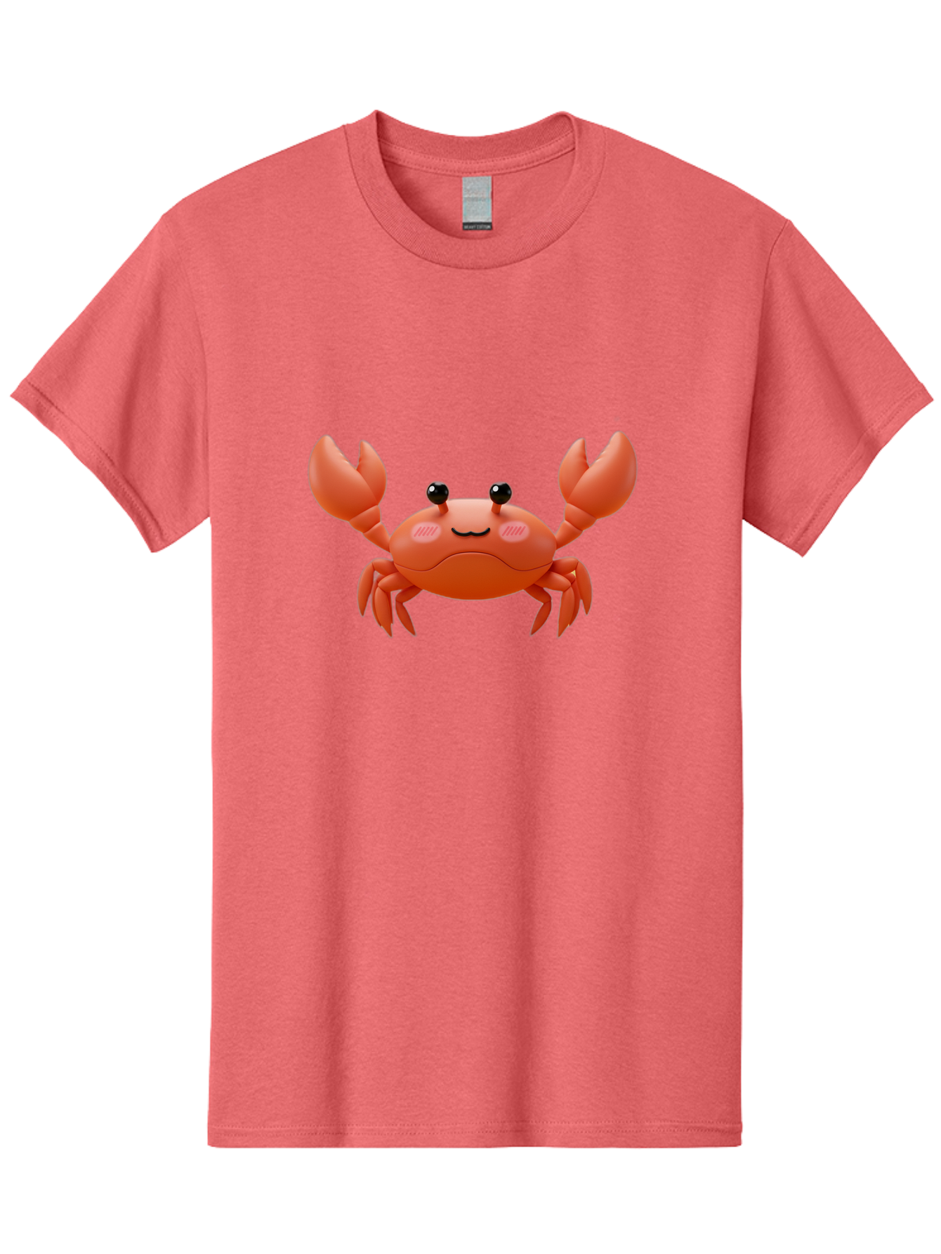 Crab-Emoji Men'S Graphic Tee, 100% Cotton, Comfortable Casual Summer Wear, Machine Washable, Cartoon Crab, Red Crustacean, Smiling Face, Black Eyes, Raised Claws, Cute Emoji, Playful Expression, Digital Illustration, 3D Character Bae161