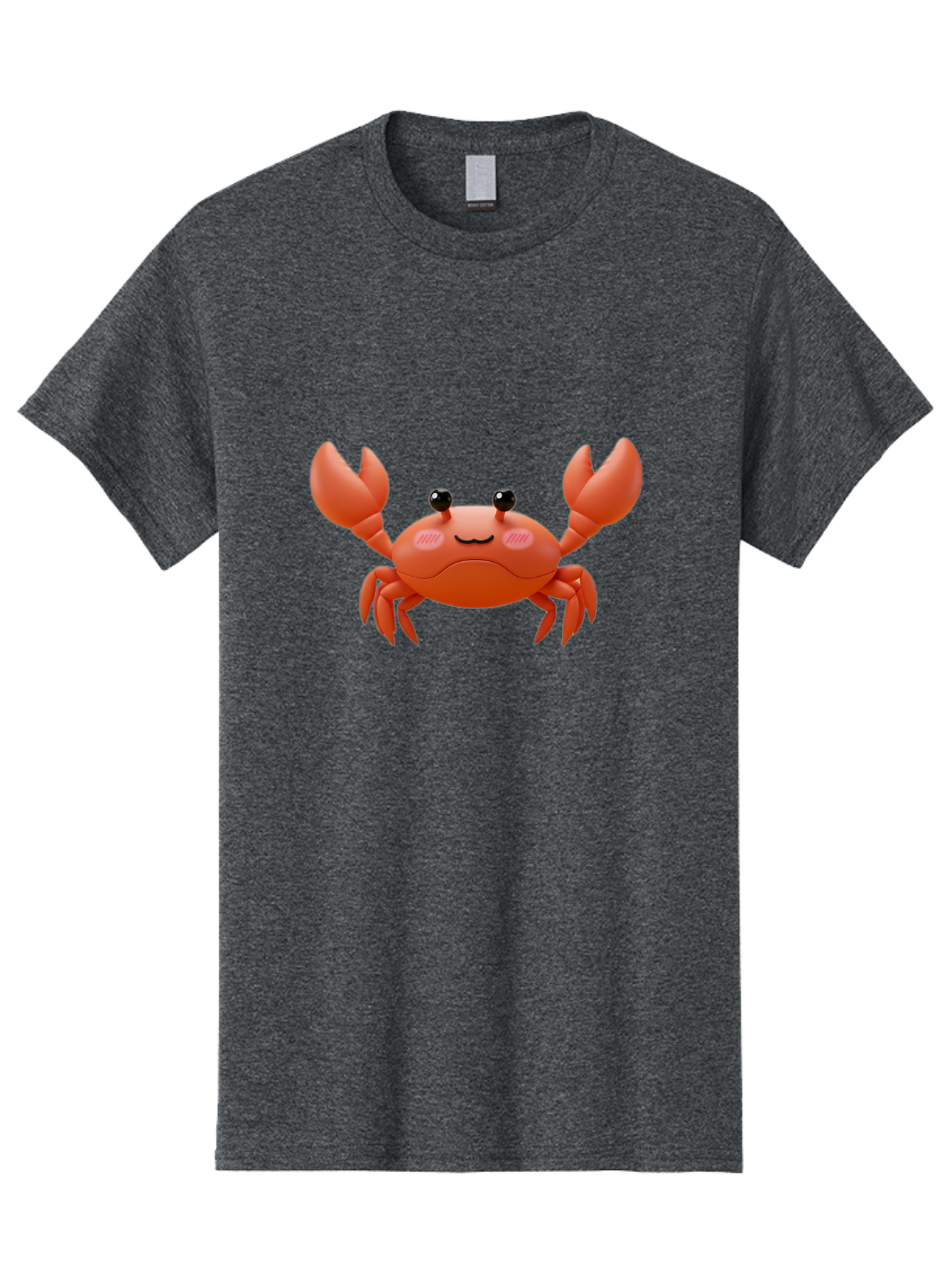 Crab-Emoji Men'S Graphic Tee, 100% Cotton, Comfortable Casual Summer Wear, Machine Washable, Cartoon Crab, Red Crustacean, Smiling Face, Black Eyes, Raised Claws, Cute Emoji, Playful Expression, Digital Illustration, 3D Character Bae161