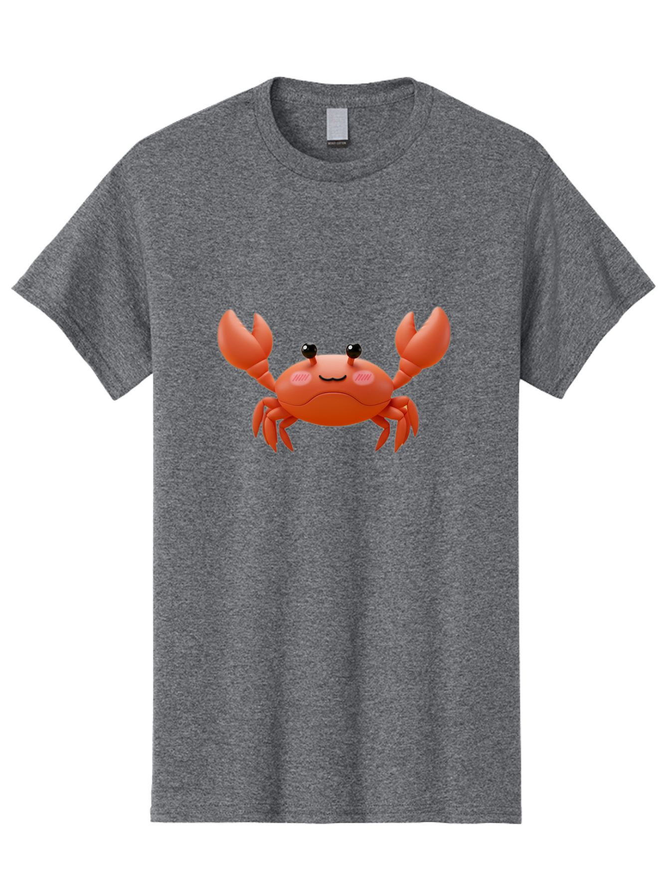 Crab-Emoji Men'S Graphic Tee, 100% Cotton, Comfortable Casual Summer Wear, Machine Washable, Cartoon Crab, Red Crustacean, Smiling Face, Black Eyes, Raised Claws, Cute Emoji, Playful Expression, Digital Illustration, 3D Character Bae161