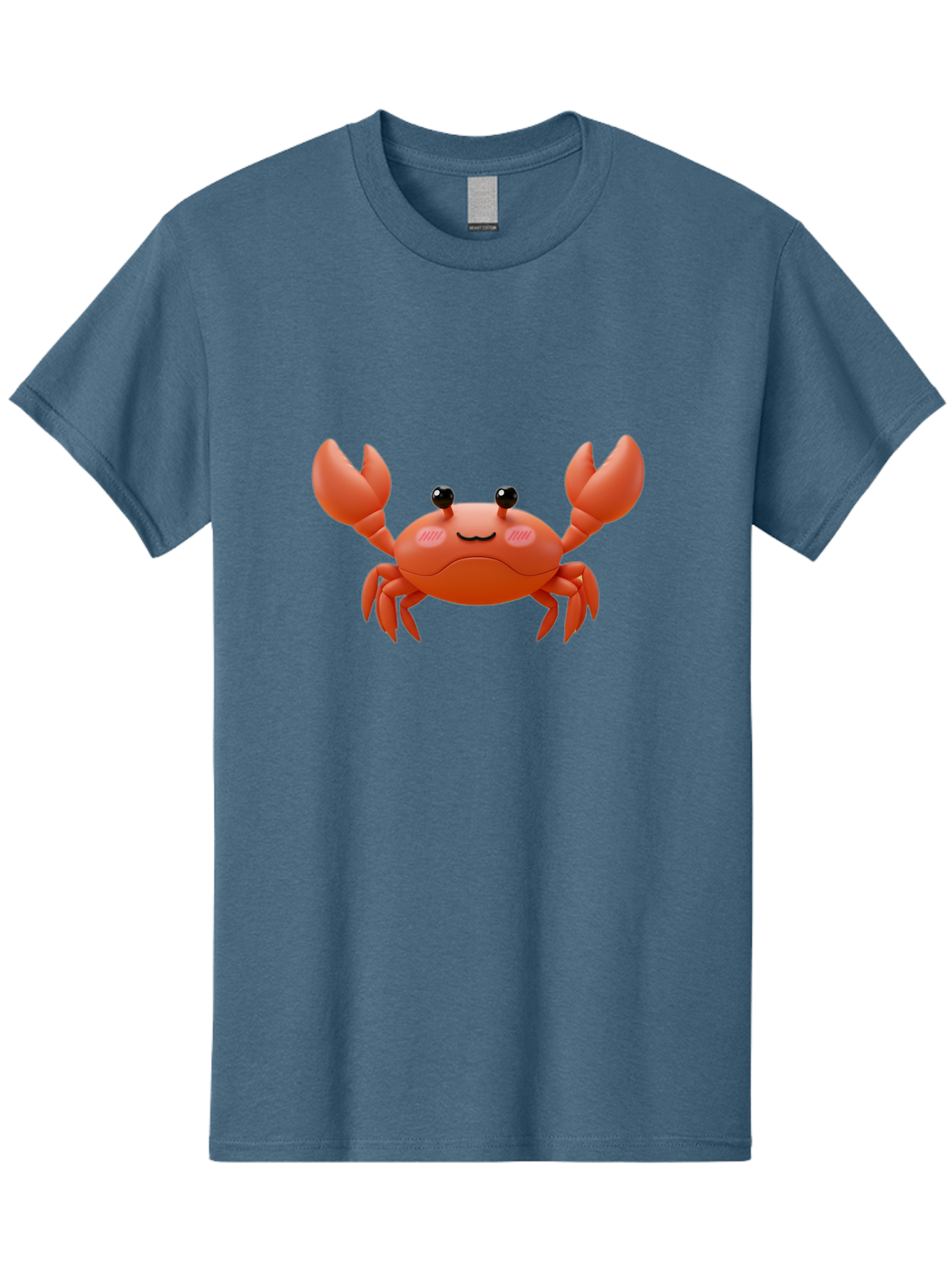 Crab-Emoji Men'S Graphic Tee, 100% Cotton, Comfortable Casual Summer Wear, Machine Washable, Cartoon Crab, Red Crustacean, Smiling Face, Black Eyes, Raised Claws, Cute Emoji, Playful Expression, Digital Illustration, 3D Character Bae161