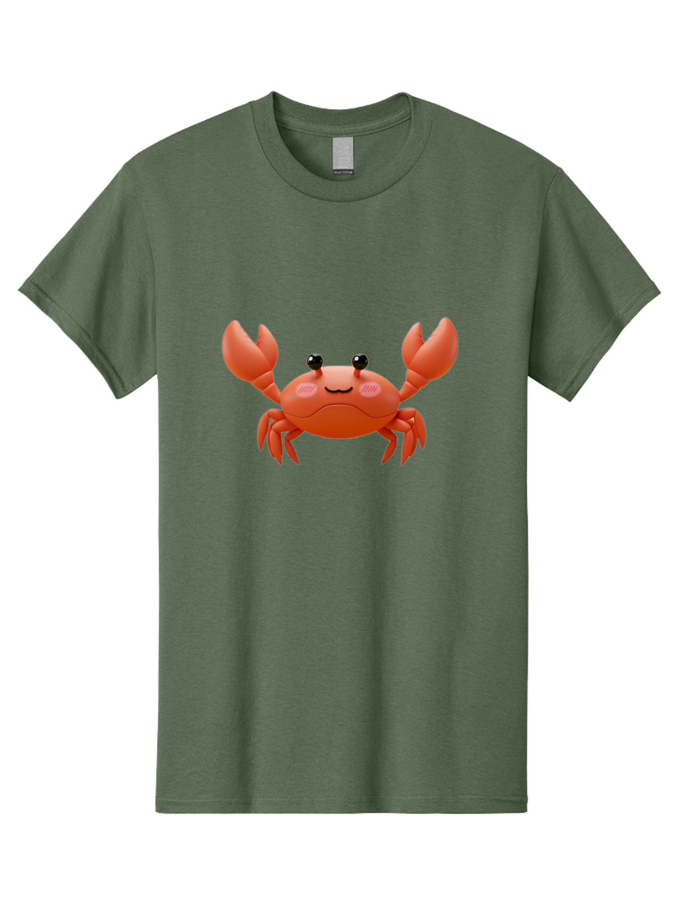 Crab-Emoji Men'S Graphic Tee, 100% Cotton, Comfortable Casual Summer Wear, Machine Washable, Cartoon Crab, Red Crustacean, Smiling Face, Black Eyes, Raised Claws, Cute Emoji, Playful Expression, Digital Illustration, 3D Character Bae161