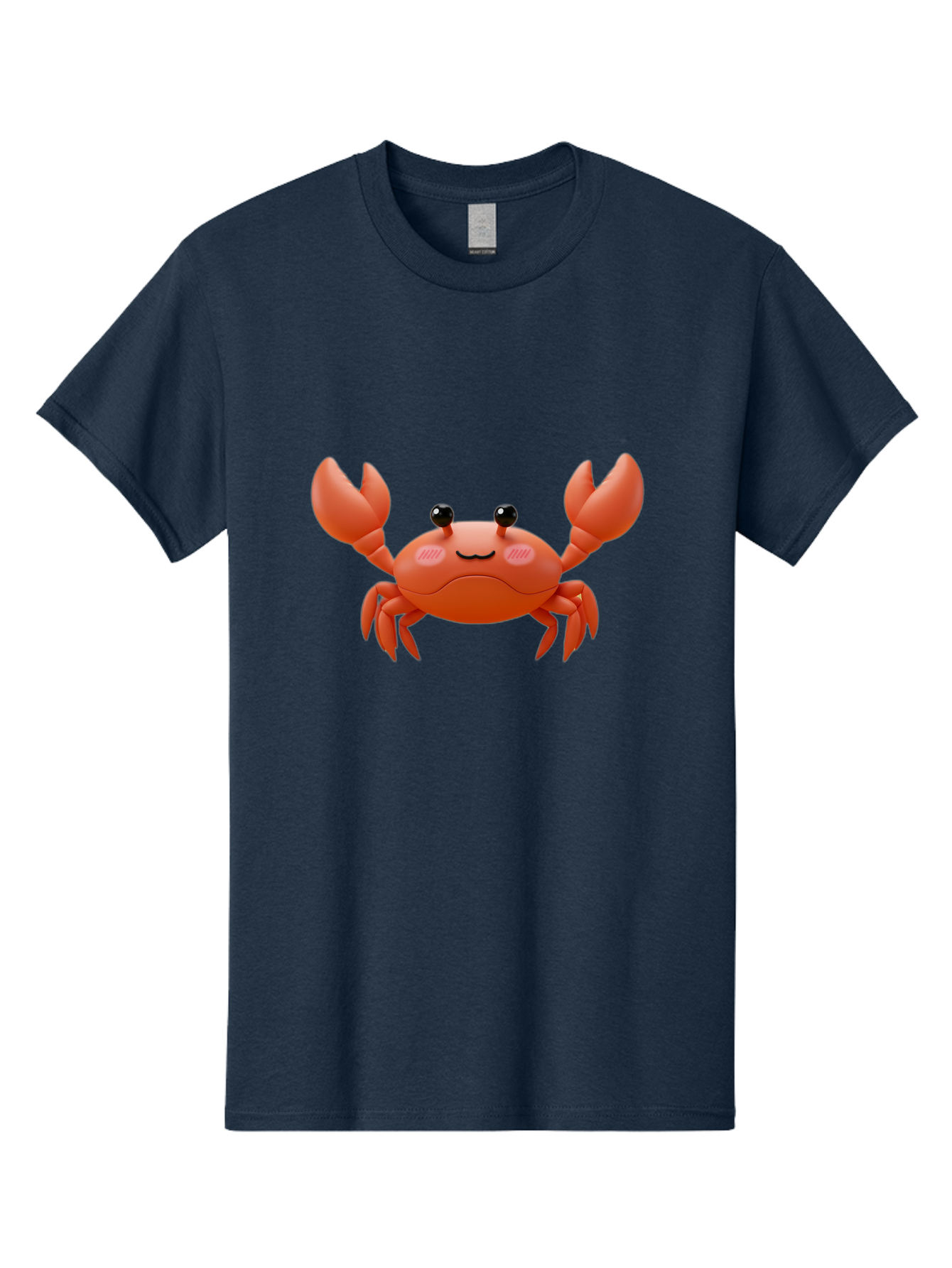 Crab-Emoji Men'S Graphic Tee, 100% Cotton, Comfortable Casual Summer Wear, Machine Washable, Cartoon Crab, Red Crustacean, Smiling Face, Black Eyes, Raised Claws, Cute Emoji, Playful Expression, Digital Illustration, 3D Character Bae161