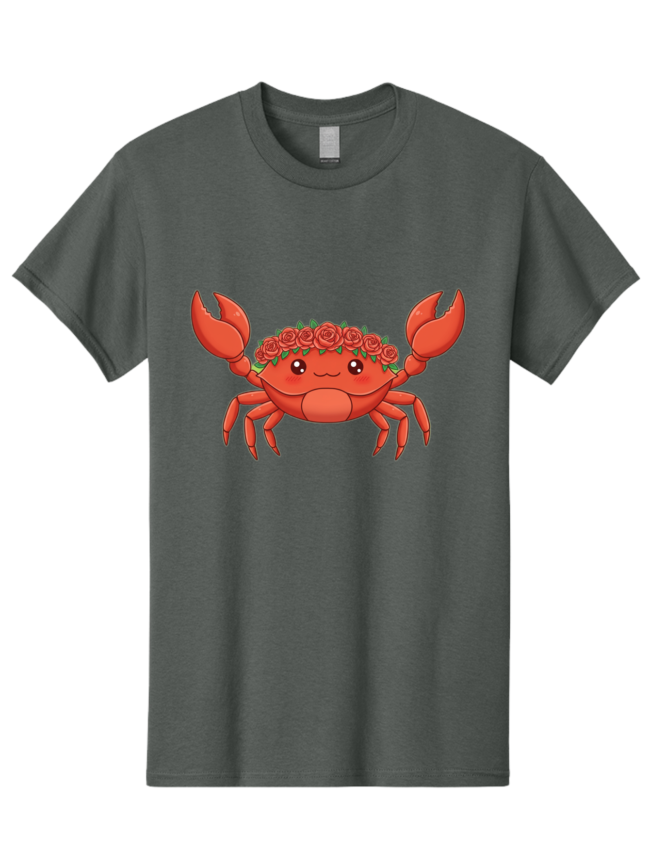 Crab-Wearing-Rose-Crown Men'S Graphic Tee, 100% Cotton, Comfortable Casual Summer Wear, Machine Washable, Cartoon Crab, Red Roses, Floral Crown, Cute Crustacean, Smiling Face, Red Crab, Rose Wreath, Kawaii Art Bae162