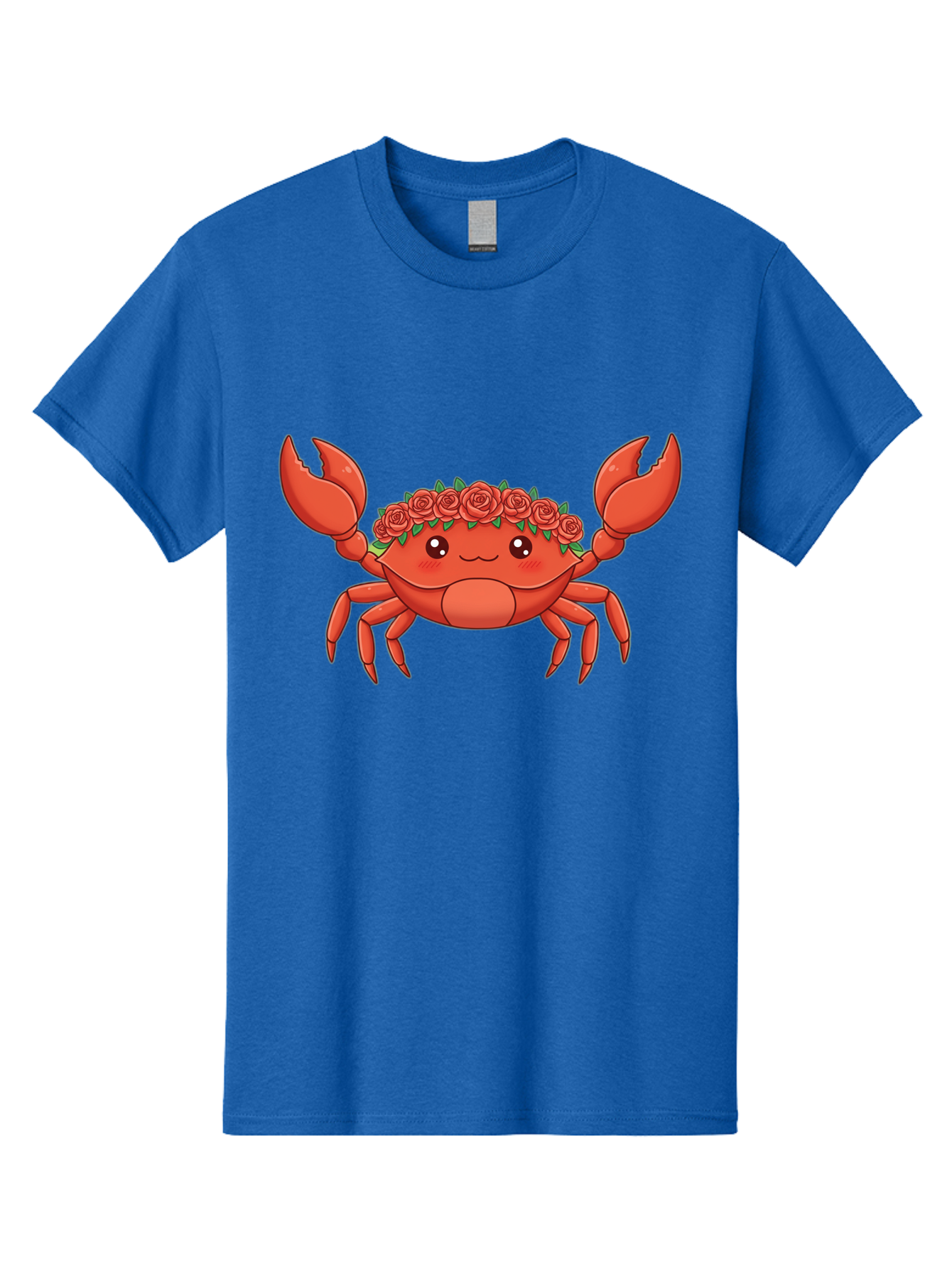 Crab-Wearing-Rose-Crown Men'S Graphic Tee, 100% Cotton, Comfortable Casual Summer Wear, Machine Washable, Cartoon Crab, Red Roses, Floral Crown, Cute Crustacean, Smiling Face, Red Crab, Rose Wreath, Kawaii Art Bae162