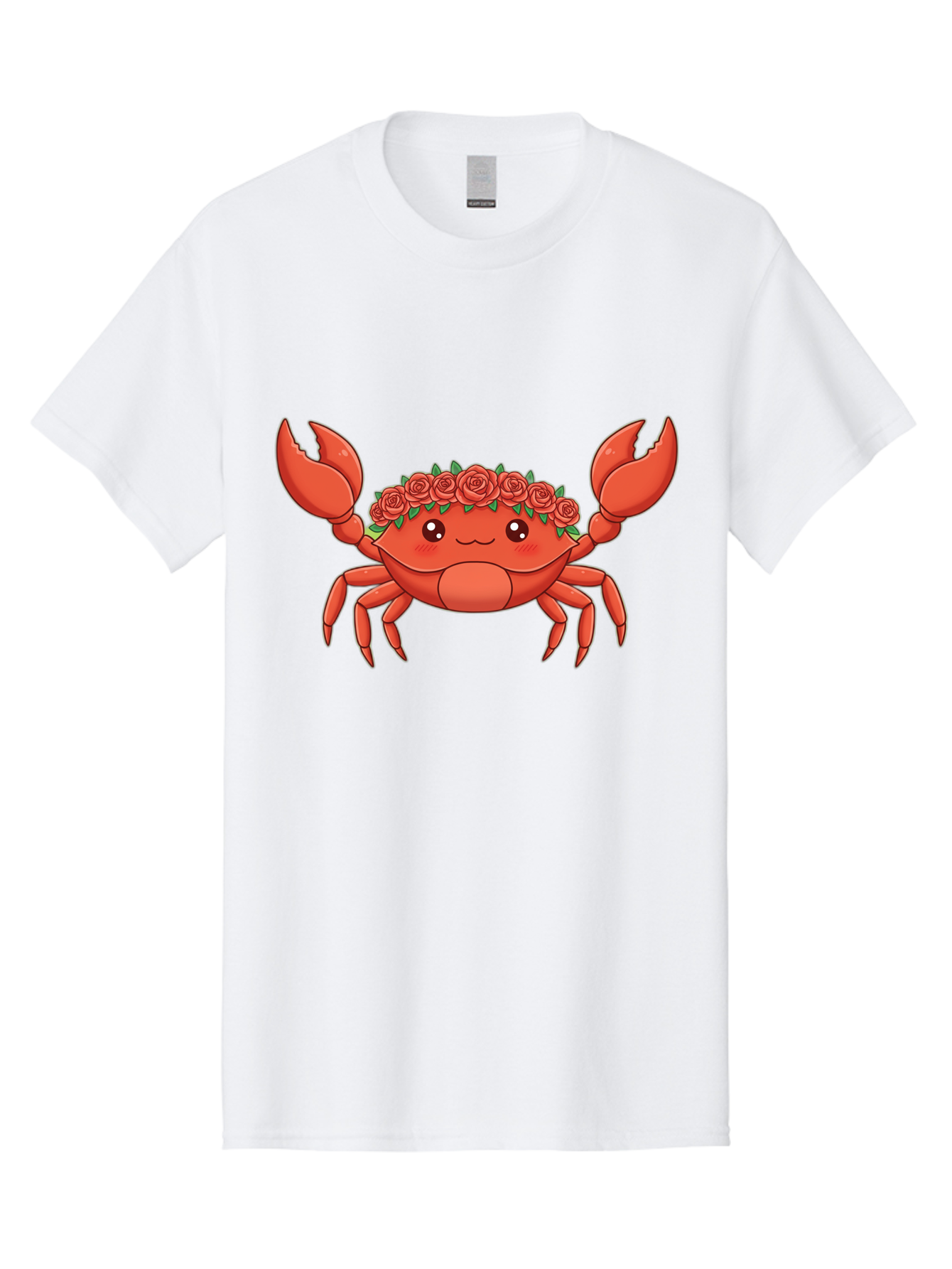 Crab-Wearing-Rose-Crown Men'S Graphic Tee, 100% Cotton, Comfortable Casual Summer Wear, Machine Washable, Cartoon Crab, Red Roses, Floral Crown, Cute Crustacean, Smiling Face, Red Crab, Rose Wreath, Kawaii Art Bae162