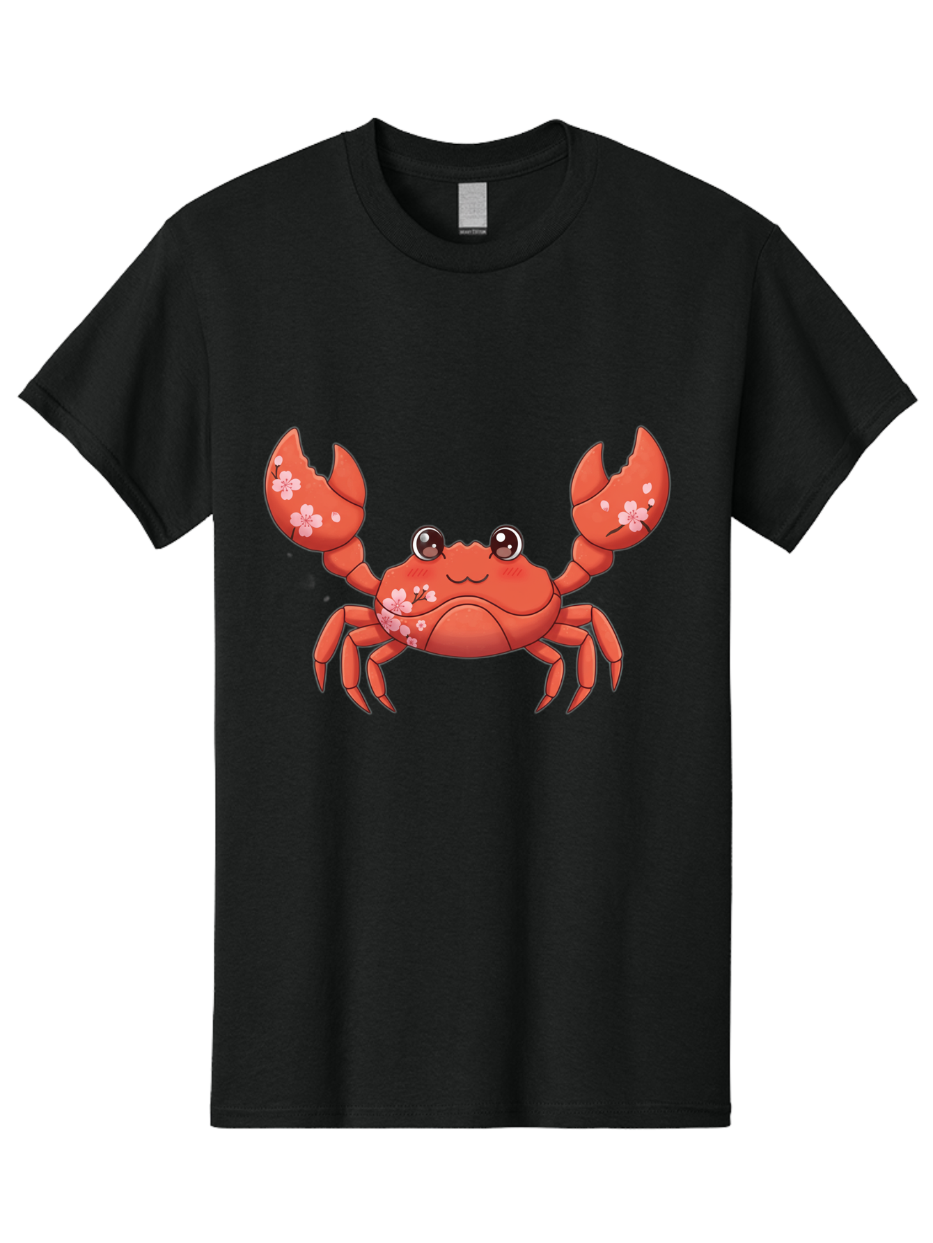 Crab-With-Cherry-Blossoms Men'S Graphic Tee, 100% Cotton, Comfortable Casual Summer Wear, Machine Washable, Cartoon Crab, Cherry Blossoms, Pink Flowers, Cute Crustacean, Anime Style, Kawaii Art, Red Crab, Floral Decorations, Ocean Creature Bae163