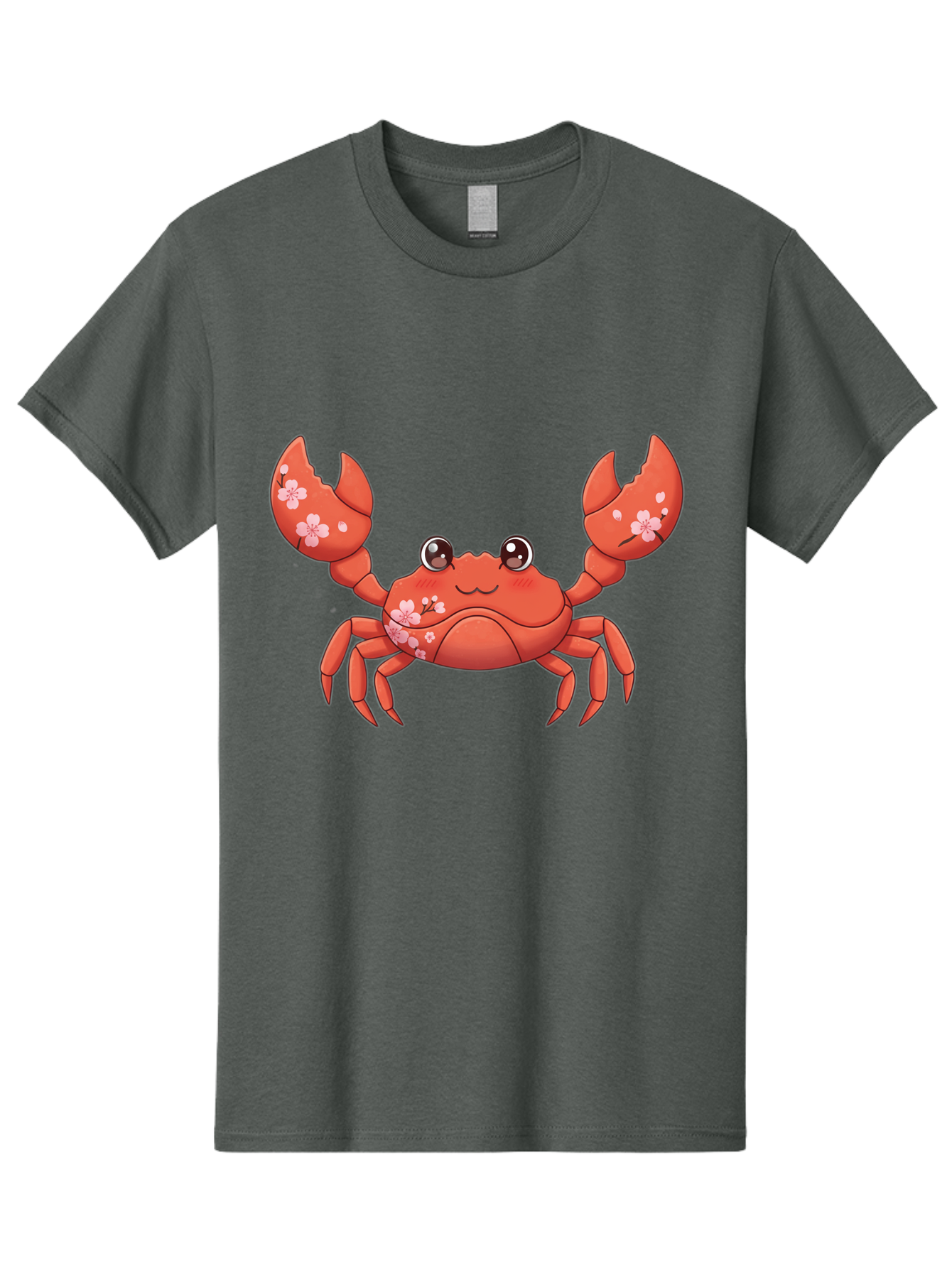 Crab-With-Cherry-Blossoms Men'S Graphic Tee, 100% Cotton, Comfortable Casual Summer Wear, Machine Washable, Cartoon Crab, Cherry Blossoms, Pink Flowers, Cute Crustacean, Anime Style, Kawaii Art, Red Crab, Floral Decorations, Ocean Creature Bae163
