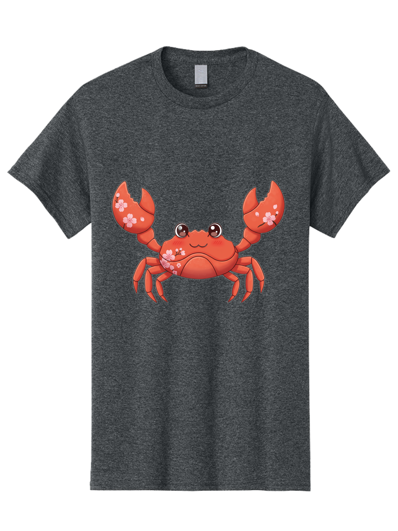 Crab-With-Cherry-Blossoms Men'S Graphic Tee, 100% Cotton, Comfortable Casual Summer Wear, Machine Washable, Cartoon Crab, Cherry Blossoms, Pink Flowers, Cute Crustacean, Anime Style, Kawaii Art, Red Crab, Floral Decorations, Ocean Creature Bae163