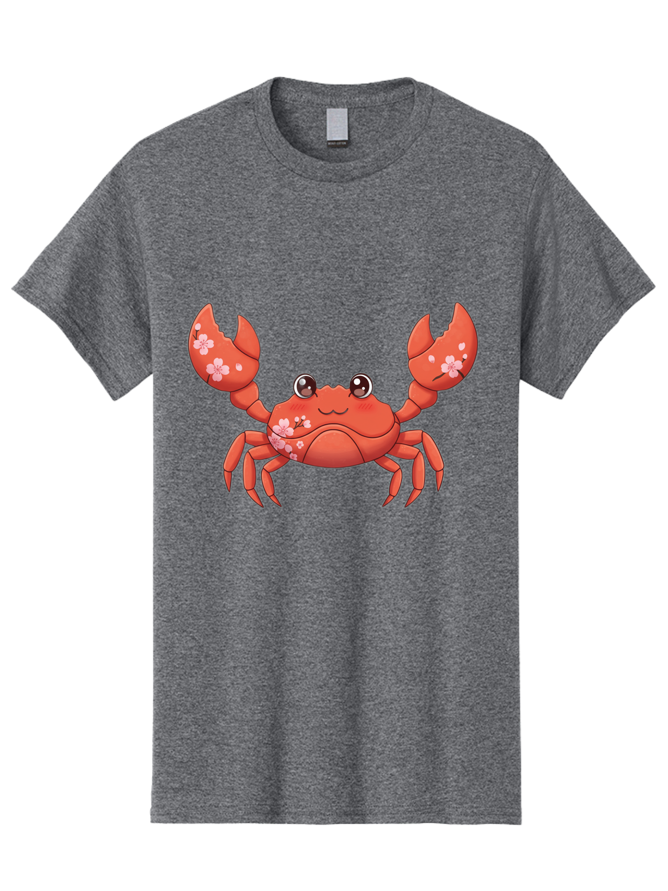 Crab-With-Cherry-Blossoms Men'S Graphic Tee, 100% Cotton, Comfortable Casual Summer Wear, Machine Washable, Cartoon Crab, Cherry Blossoms, Pink Flowers, Cute Crustacean, Anime Style, Kawaii Art, Red Crab, Floral Decorations, Ocean Creature Bae163