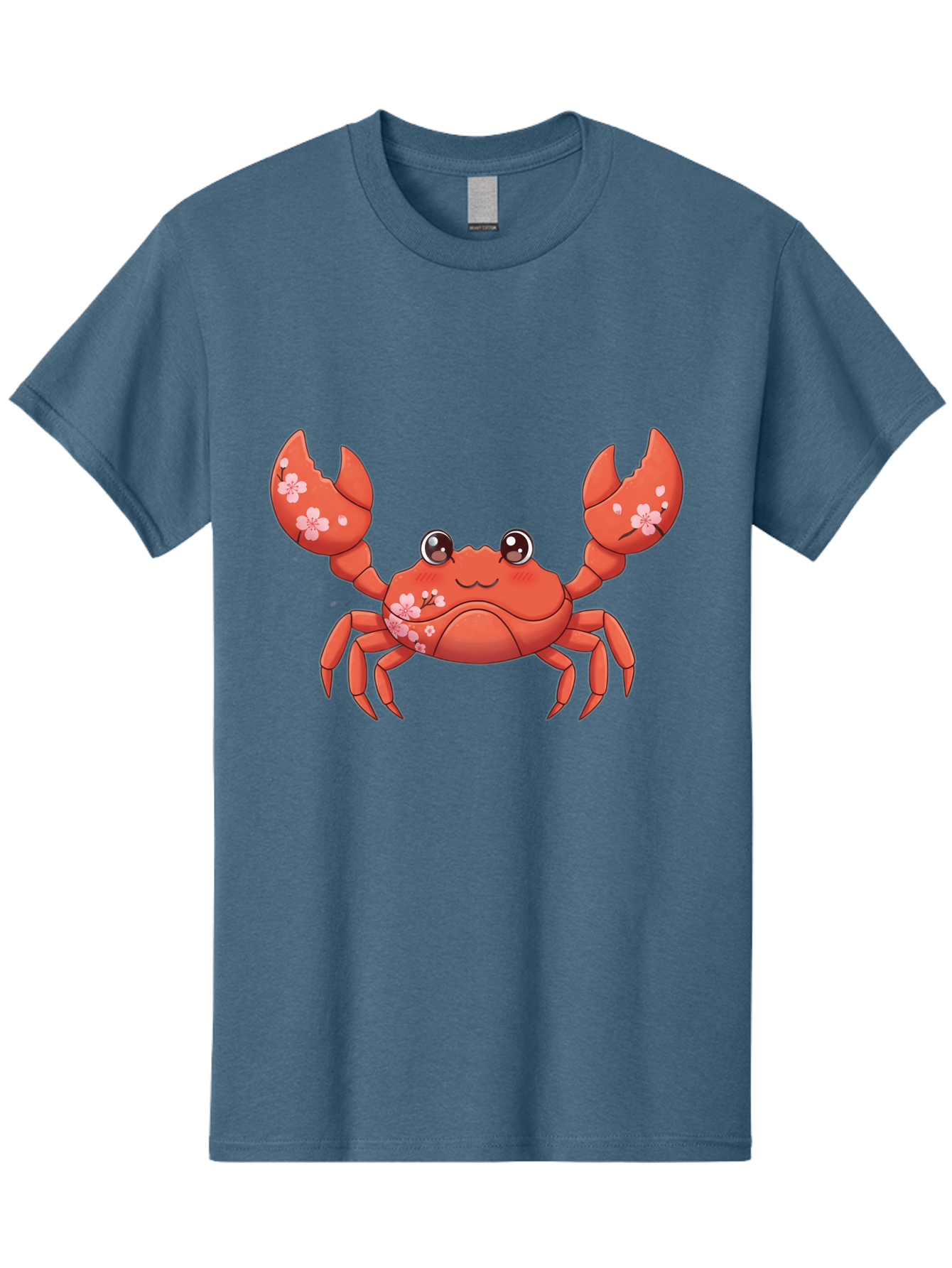 Crab-With-Cherry-Blossoms Men'S Graphic Tee, 100% Cotton, Comfortable Casual Summer Wear, Machine Washable, Cartoon Crab, Cherry Blossoms, Pink Flowers, Cute Crustacean, Anime Style, Kawaii Art, Red Crab, Floral Decorations, Ocean Creature Bae163