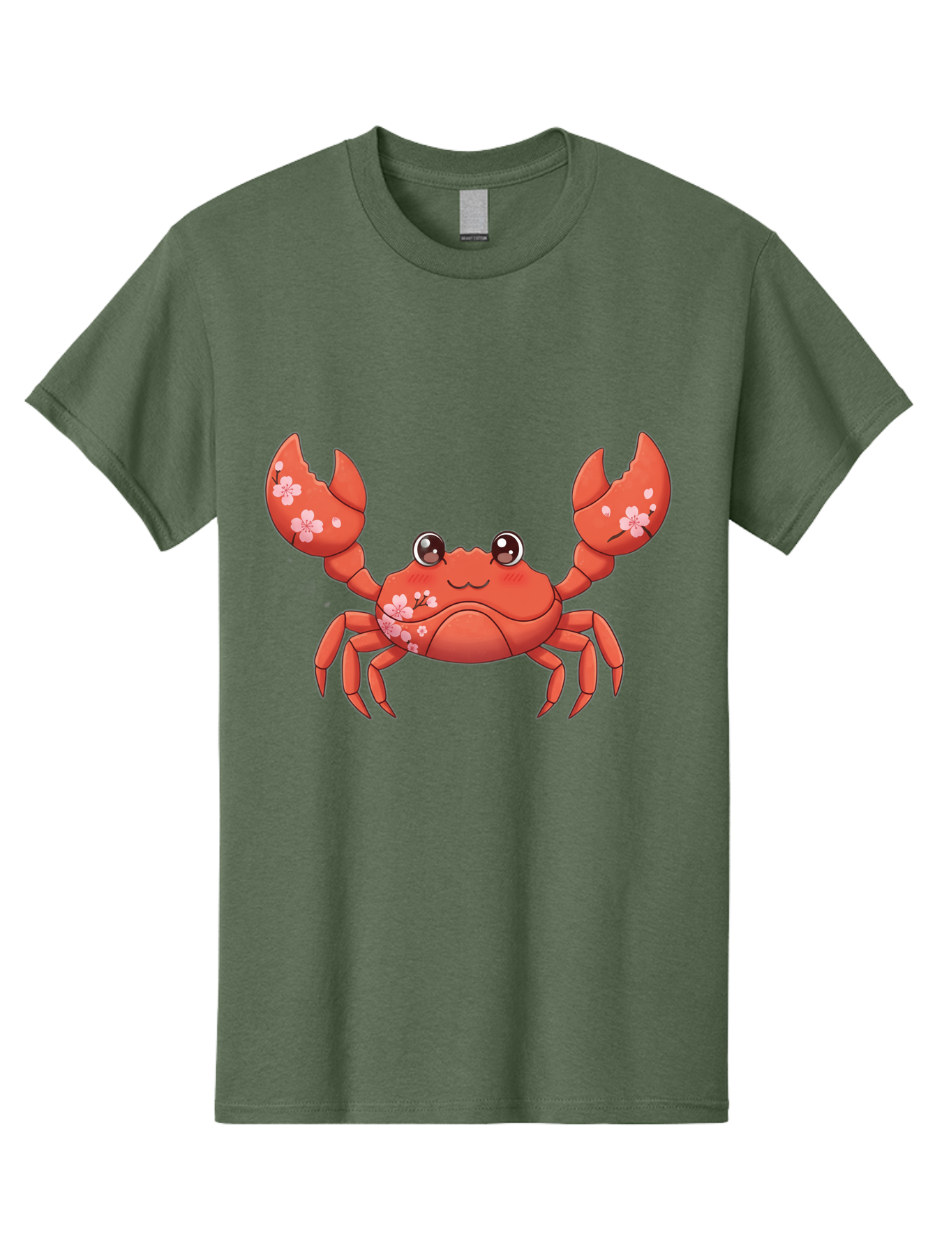 Crab-With-Cherry-Blossoms Men'S Graphic Tee, 100% Cotton, Comfortable Casual Summer Wear, Machine Washable, Cartoon Crab, Cherry Blossoms, Pink Flowers, Cute Crustacean, Anime Style, Kawaii Art, Red Crab, Floral Decorations, Ocean Creature Bae163