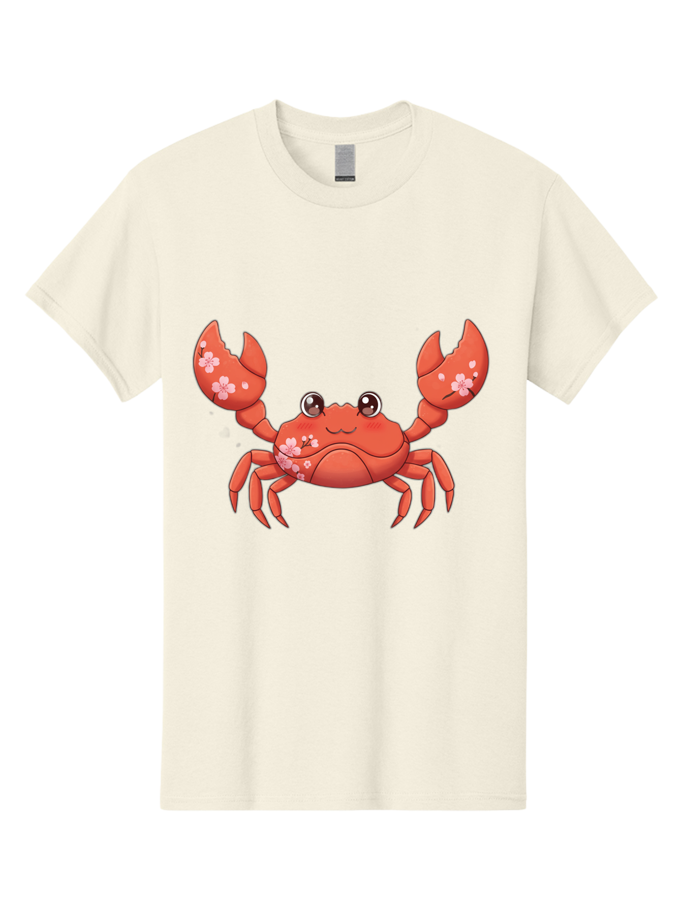 Crab-With-Cherry-Blossoms Men'S Graphic Tee, 100% Cotton, Comfortable Casual Summer Wear, Machine Washable, Cartoon Crab, Cherry Blossoms, Pink Flowers, Cute Crustacean, Anime Style, Kawaii Art, Red Crab, Floral Decorations, Ocean Creature Bae163