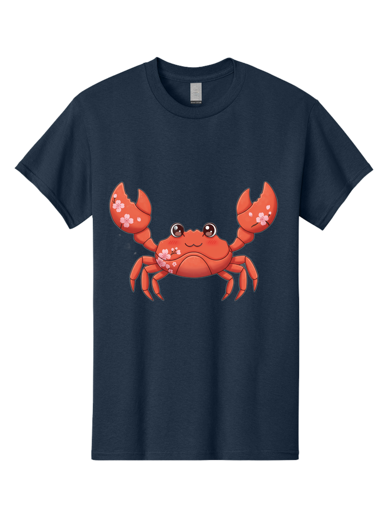 Crab-With-Cherry-Blossoms Men'S Graphic Tee, 100% Cotton, Comfortable Casual Summer Wear, Machine Washable, Cartoon Crab, Cherry Blossoms, Pink Flowers, Cute Crustacean, Anime Style, Kawaii Art, Red Crab, Floral Decorations, Ocean Creature Bae163
