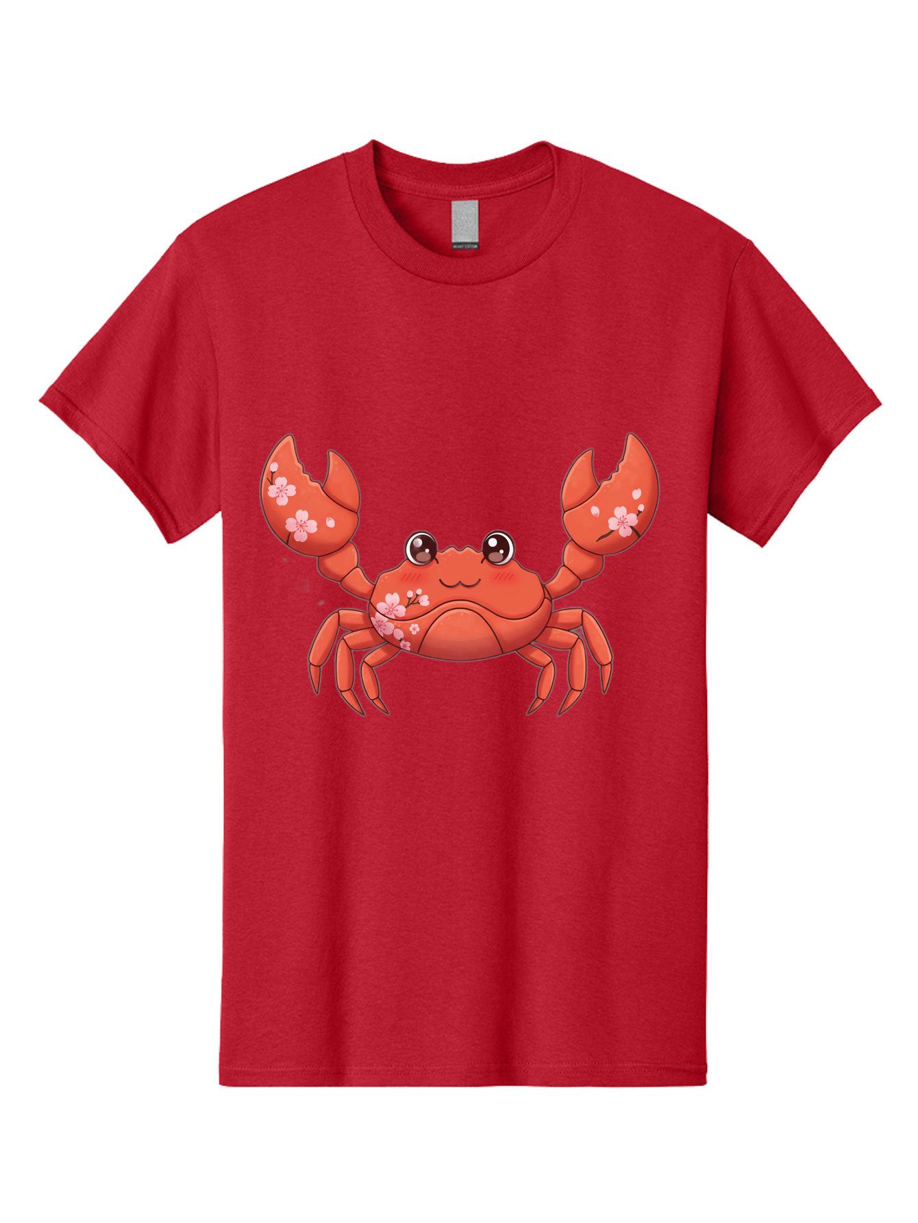 Crab-With-Cherry-Blossoms Men'S Graphic Tee, 100% Cotton, Comfortable Casual Summer Wear, Machine Washable, Cartoon Crab, Cherry Blossoms, Pink Flowers, Cute Crustacean, Anime Style, Kawaii Art, Red Crab, Floral Decorations, Ocean Creature Bae163
