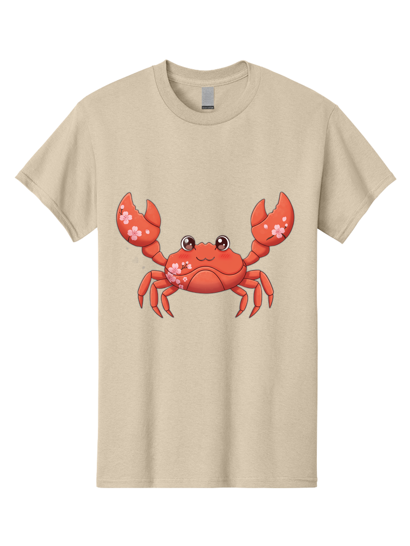 Crab-With-Cherry-Blossoms Men'S Graphic Tee, 100% Cotton, Comfortable Casual Summer Wear, Machine Washable, Cartoon Crab, Cherry Blossoms, Pink Flowers, Cute Crustacean, Anime Style, Kawaii Art, Red Crab, Floral Decorations, Ocean Creature Bae163