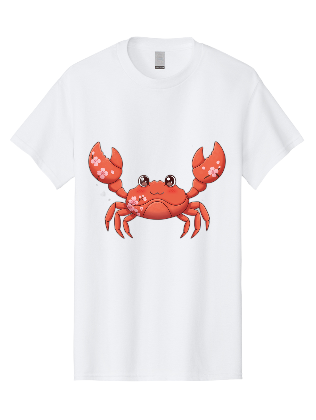 Crab-With-Cherry-Blossoms Men'S Graphic Tee, 100% Cotton, Comfortable Casual Summer Wear, Machine Washable, Cartoon Crab, Cherry Blossoms, Pink Flowers, Cute Crustacean, Anime Style, Kawaii Art, Red Crab, Floral Decorations, Ocean Creature Bae163