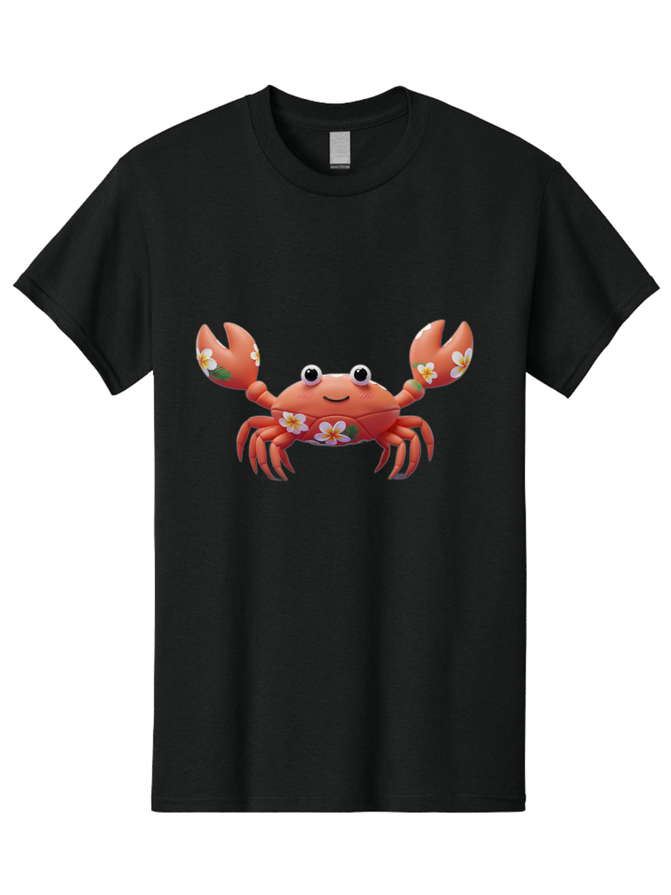 Crab-With-Flowers-1 Men'S Graphic Tee, 100% Cotton, Comfortable Casual Summer Wear, Machine Washable, Cartoon Crab, Floral Decoration, Orange Crustacean, Tropical Flowers, Smiling Face, Cute Design, Beach Theme, Island Vibes, Playful Character Bae164