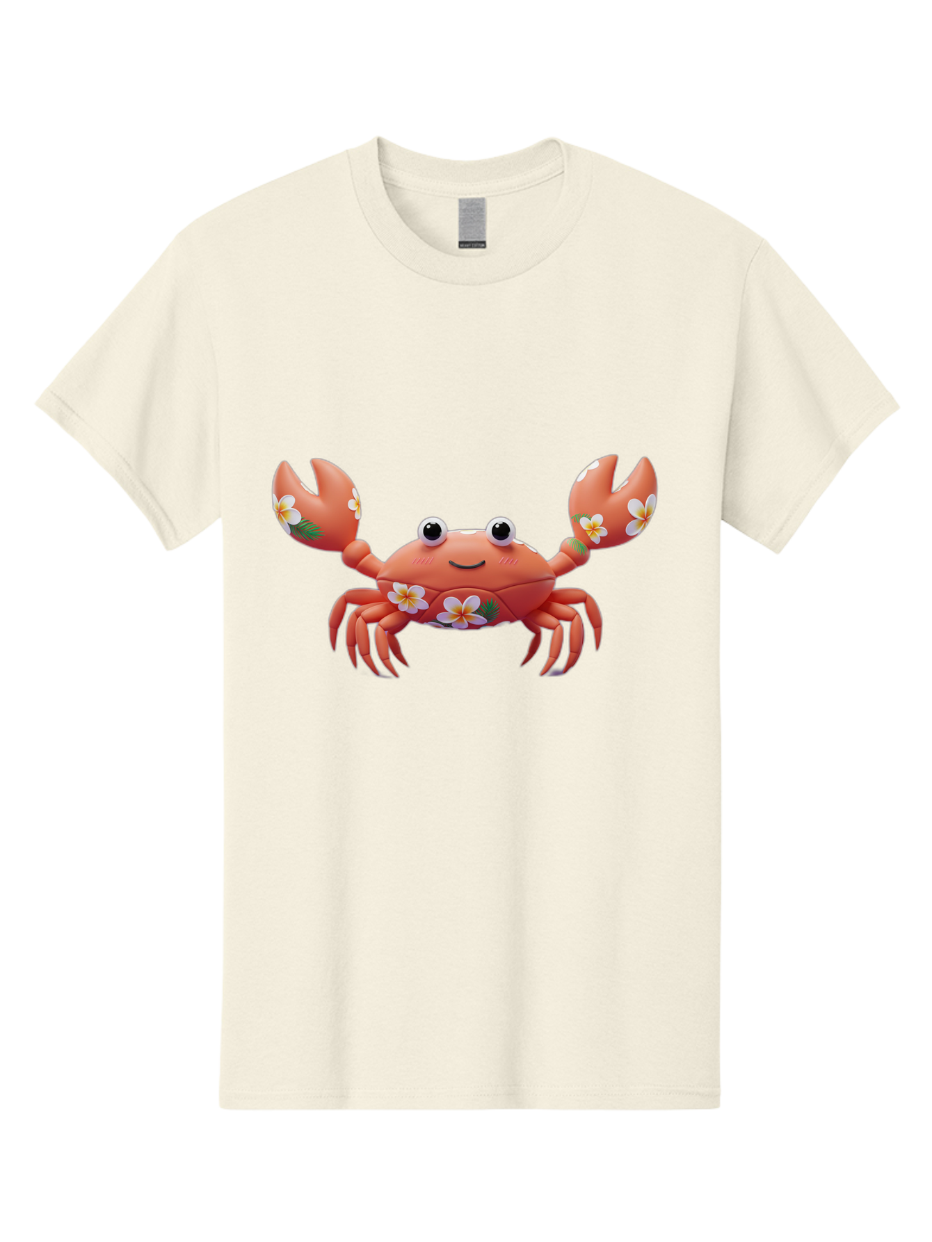 Crab-With-Flowers-1 Men'S Graphic Tee, 100% Cotton, Comfortable Casual Summer Wear, Machine Washable, Cartoon Crab, Floral Decoration, Orange Crustacean, Tropical Flowers, Smiling Face, Cute Design, Beach Theme, Island Vibes, Playful Character Bae164