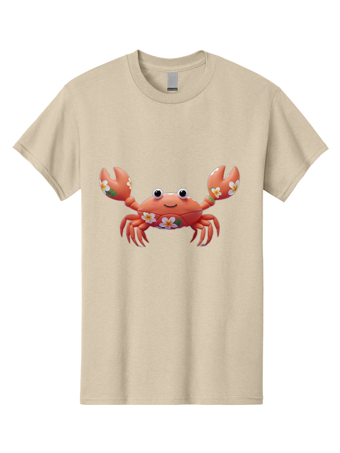 Crab-With-Flowers-1 Men'S Graphic Tee, 100% Cotton, Comfortable Casual Summer Wear, Machine Washable, Cartoon Crab, Floral Decoration, Orange Crustacean, Tropical Flowers, Smiling Face, Cute Design, Beach Theme, Island Vibes, Playful Character Bae164