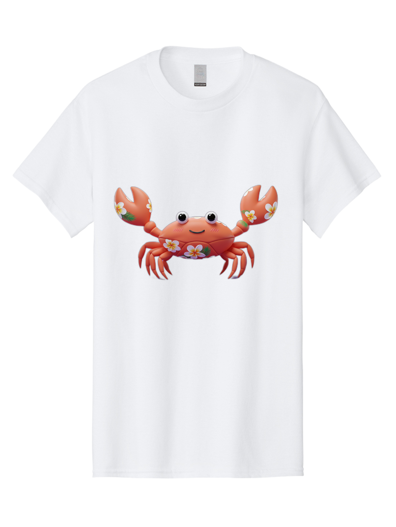 Crab-With-Flowers-1 Men'S Graphic Tee, 100% Cotton, Comfortable Casual Summer Wear, Machine Washable, Cartoon Crab, Floral Decoration, Orange Crustacean, Tropical Flowers, Smiling Face, Cute Design, Beach Theme, Island Vibes, Playful Character Bae164