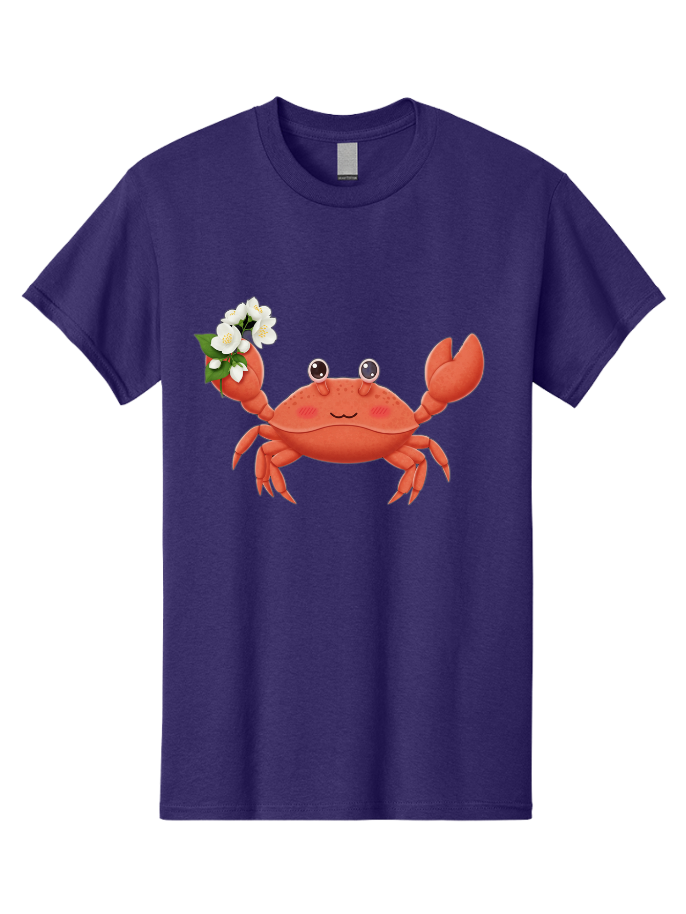 Crab-With-Flowers-2 Men'S Graphic Tee, 100% Cotton, Comfortable Casual Summer Wear, Machine Washable, Cartoon Crab, Pink Crustacean, White Flowers, Green Leaves, Playful Character, Cute Illustration, Kawaii Art, Smiling Crab, Floral Claw, Bae165