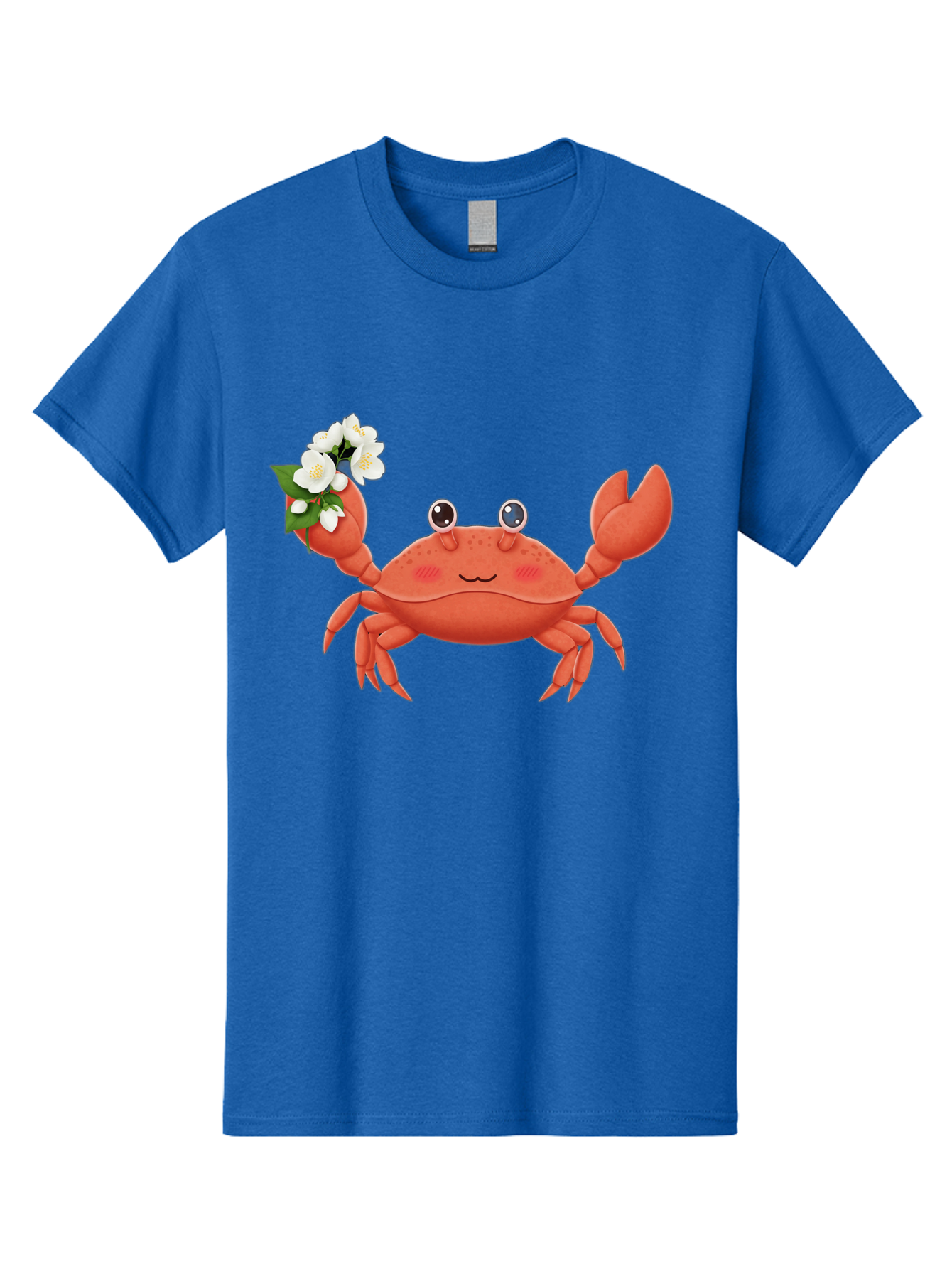 Crab-With-Flowers-2 Men'S Graphic Tee, 100% Cotton, Comfortable Casual Summer Wear, Machine Washable, Cartoon Crab, Pink Crustacean, White Flowers, Green Leaves, Playful Character, Cute Illustration, Kawaii Art, Smiling Crab, Floral Claw, Bae165