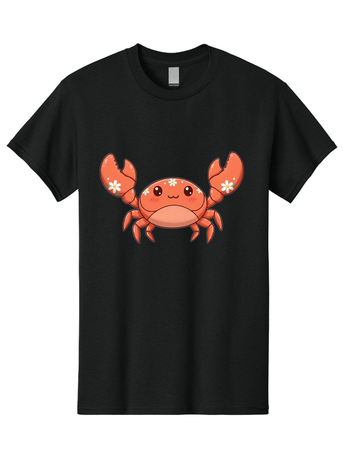 Crab-With-Flowers Men'S Graphic Tee, 100% Cotton, Comfortable Casual Summer Wear, Machine Washable, Cartoon Crab, Orange Crustacean, White Flowers, Cute Crustacean, Kawaii Art, Crab Illustration, Digital Artwork, Charming Character Bae166