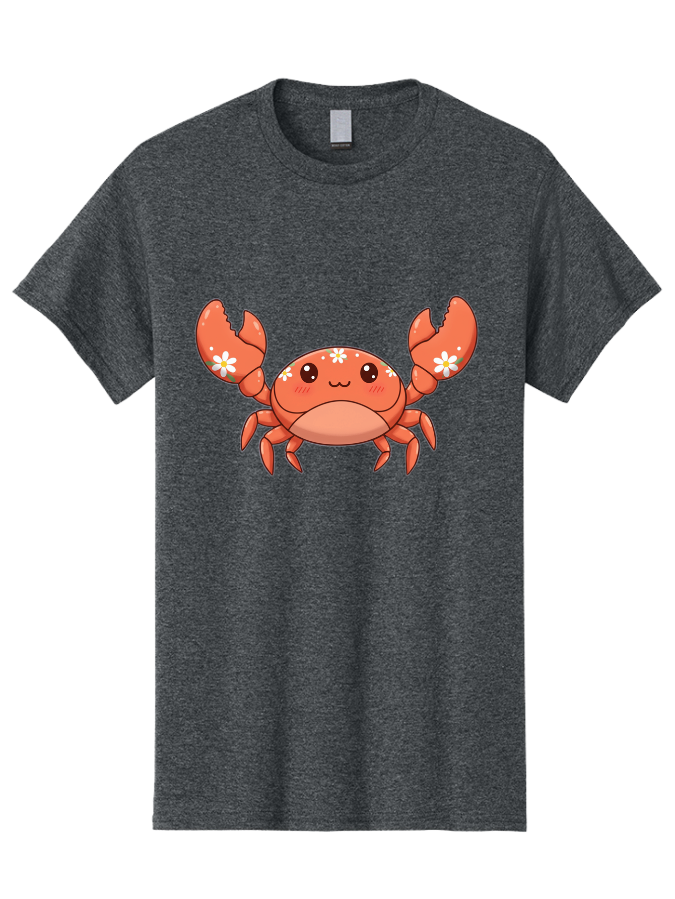 Crab-With-Flowers Men'S Graphic Tee, 100% Cotton, Comfortable Casual Summer Wear, Machine Washable, Cartoon Crab, Orange Crustacean, White Flowers, Cute Crustacean, Kawaii Art, Crab Illustration, Digital Artwork, Charming Character Bae166