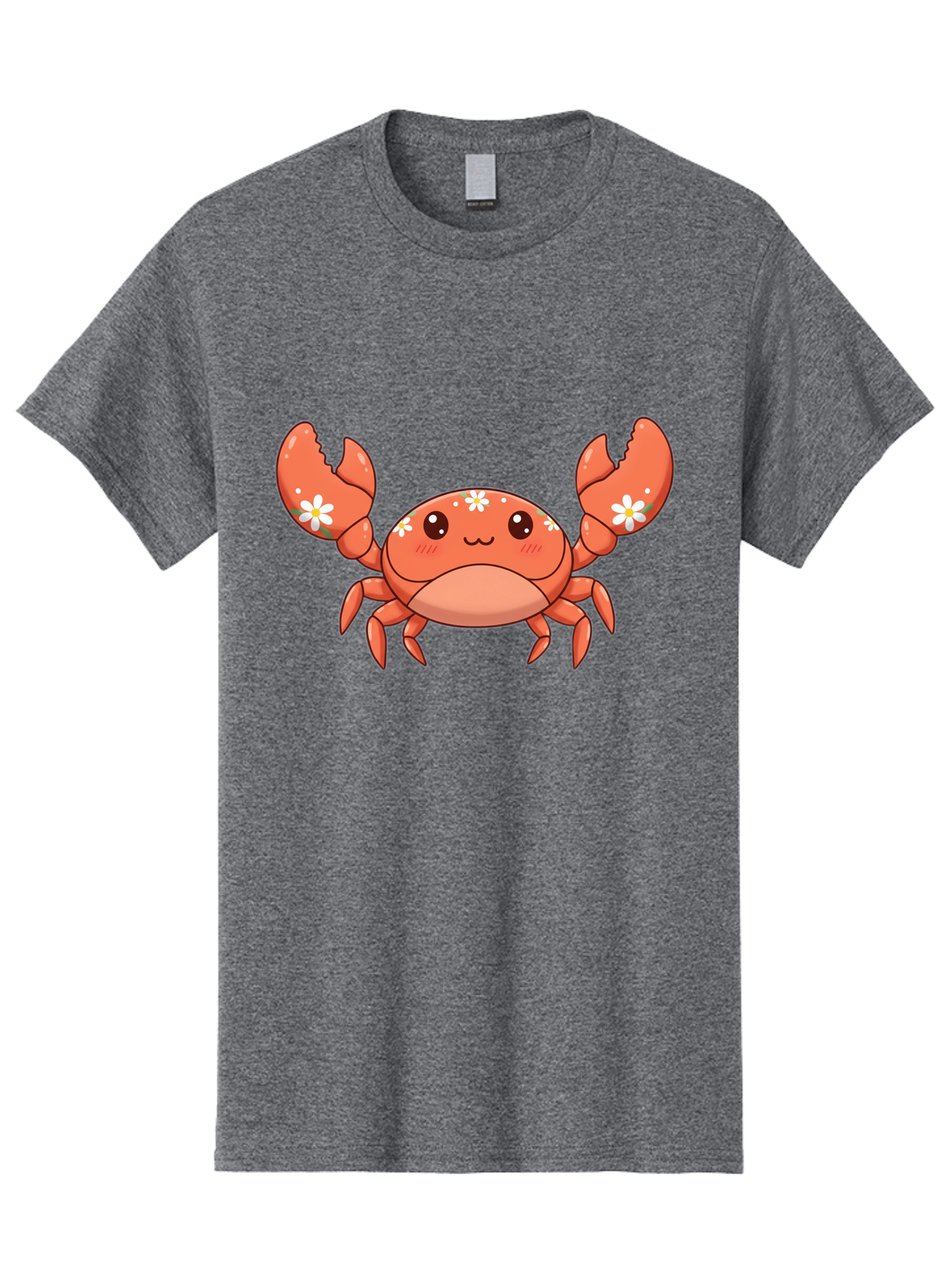 Crab-With-Flowers Men'S Graphic Tee, 100% Cotton, Comfortable Casual Summer Wear, Machine Washable, Cartoon Crab, Orange Crustacean, White Flowers, Cute Crustacean, Kawaii Art, Crab Illustration, Digital Artwork, Charming Character Bae166