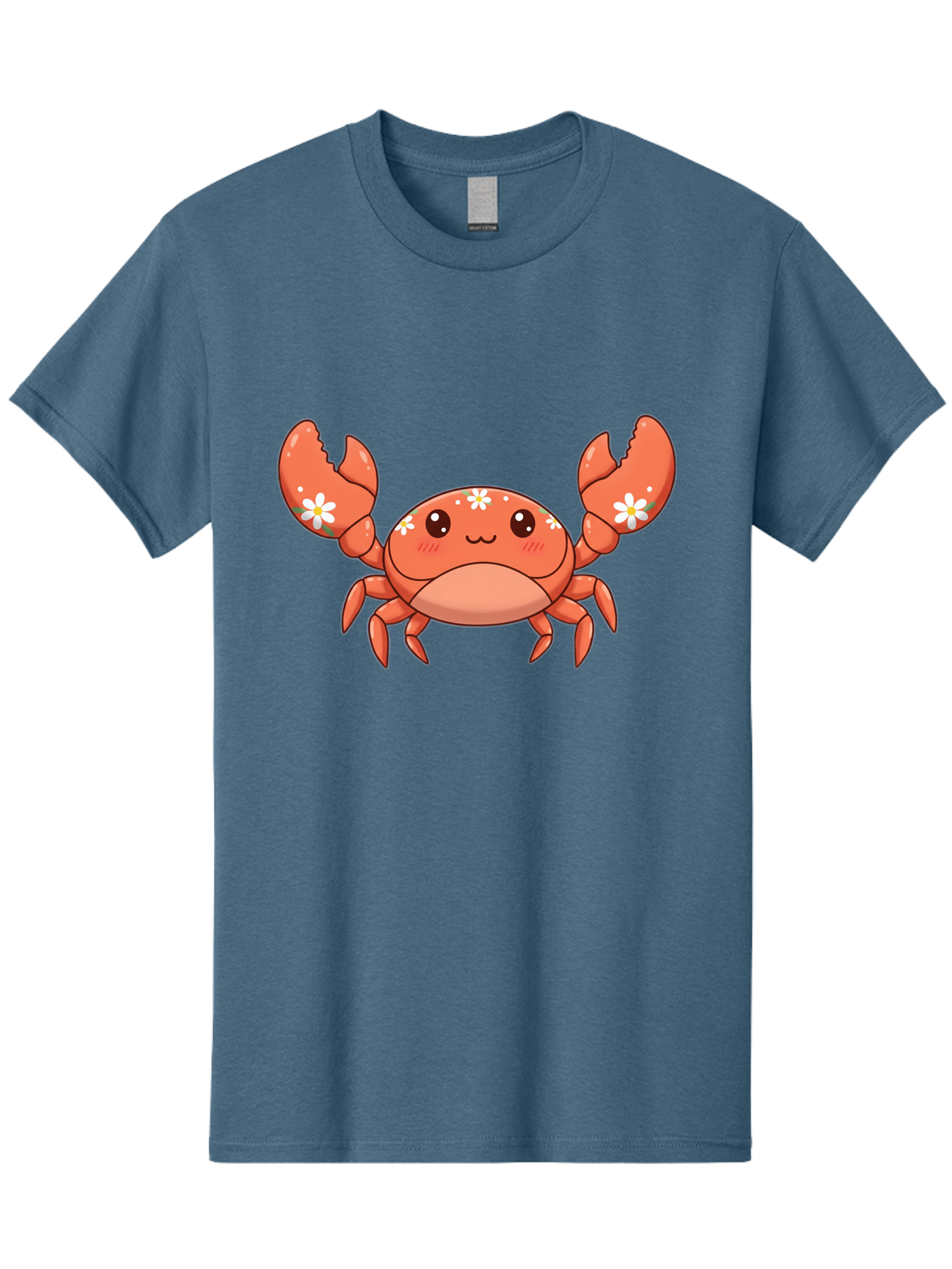 Crab-With-Flowers Men'S Graphic Tee, 100% Cotton, Comfortable Casual Summer Wear, Machine Washable, Cartoon Crab, Orange Crustacean, White Flowers, Cute Crustacean, Kawaii Art, Crab Illustration, Digital Artwork, Charming Character Bae166