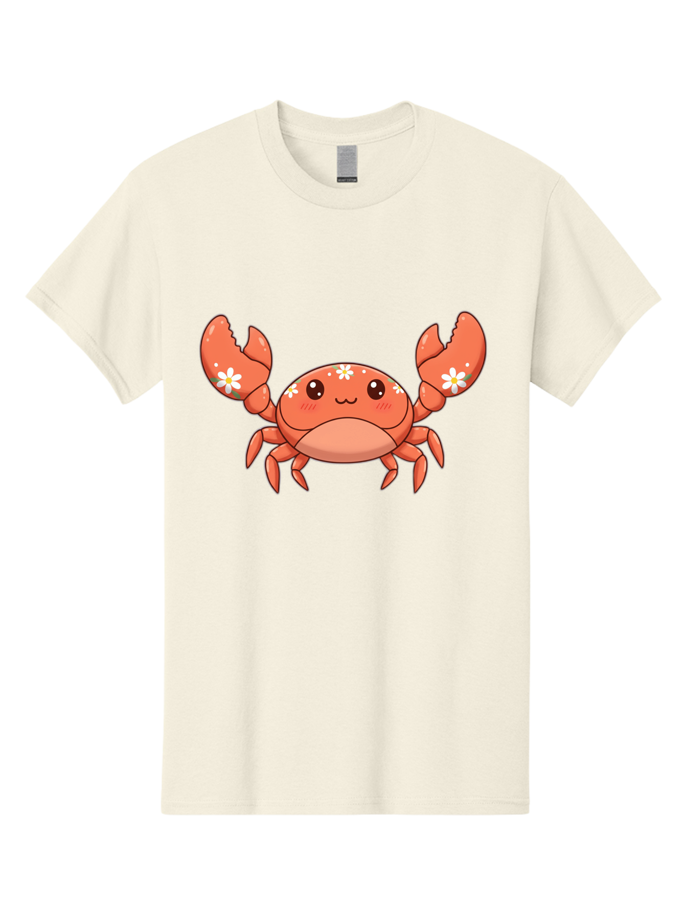 Crab-With-Flowers Men'S Graphic Tee, 100% Cotton, Comfortable Casual Summer Wear, Machine Washable, Cartoon Crab, Orange Crustacean, White Flowers, Cute Crustacean, Kawaii Art, Crab Illustration, Digital Artwork, Charming Character Bae166