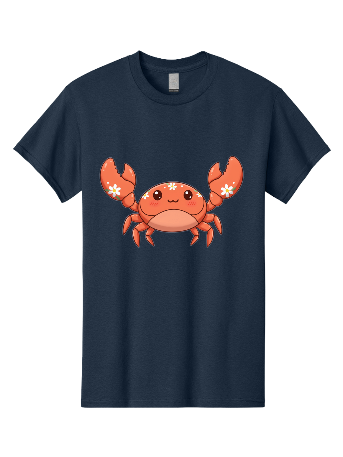 Crab-With-Flowers Men'S Graphic Tee, 100% Cotton, Comfortable Casual Summer Wear, Machine Washable, Cartoon Crab, Orange Crustacean, White Flowers, Cute Crustacean, Kawaii Art, Crab Illustration, Digital Artwork, Charming Character Bae166