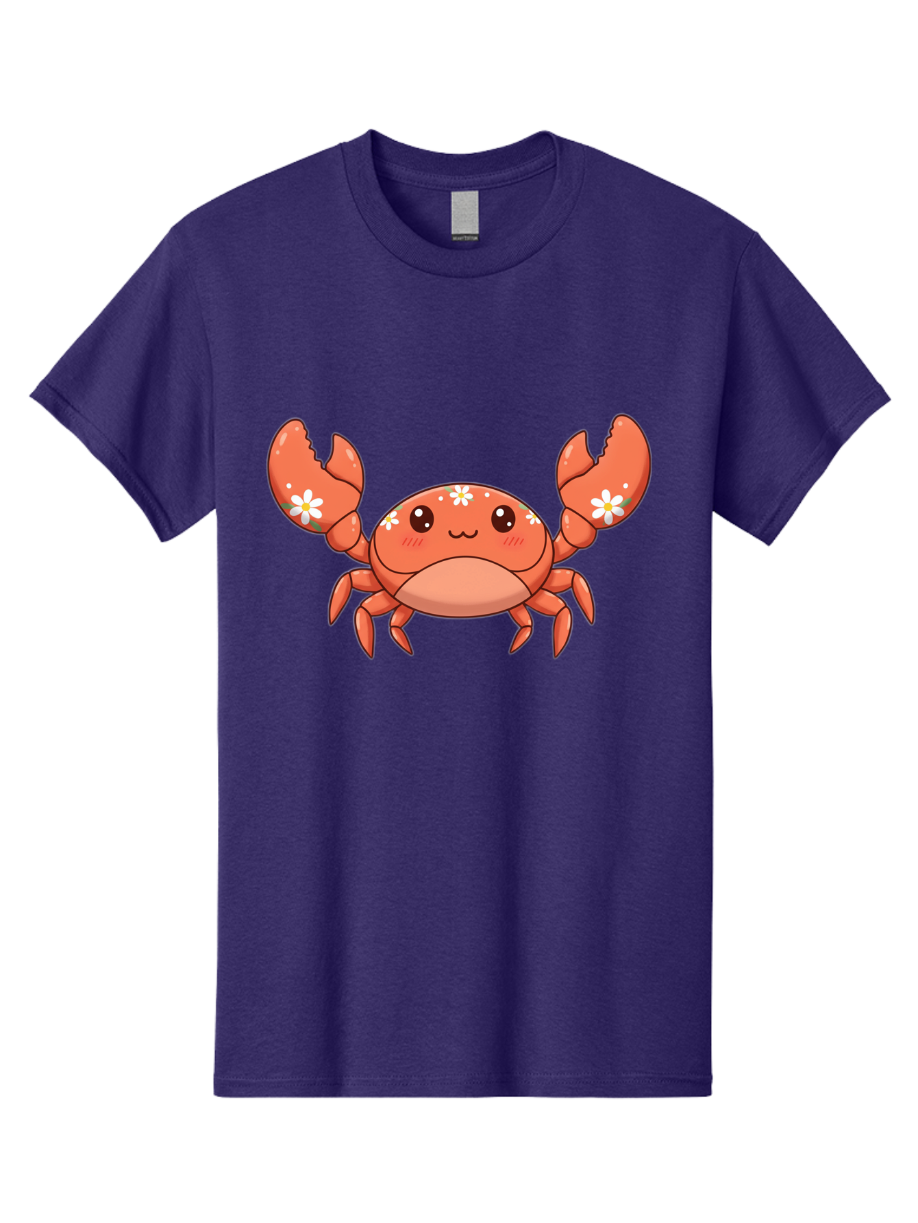 Crab-With-Flowers Men'S Graphic Tee, 100% Cotton, Comfortable Casual Summer Wear, Machine Washable, Cartoon Crab, Orange Crustacean, White Flowers, Cute Crustacean, Kawaii Art, Crab Illustration, Digital Artwork, Charming Character Bae166