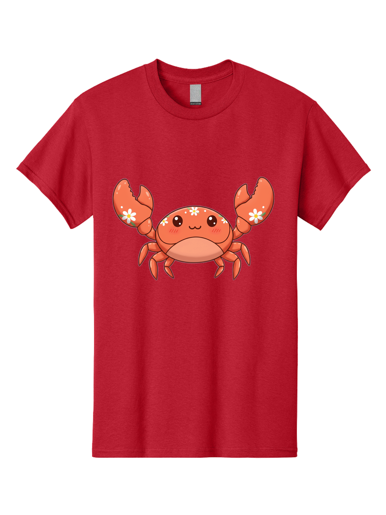 Crab-With-Flowers Men'S Graphic Tee, 100% Cotton, Comfortable Casual Summer Wear, Machine Washable, Cartoon Crab, Orange Crustacean, White Flowers, Cute Crustacean, Kawaii Art, Crab Illustration, Digital Artwork, Charming Character Bae166