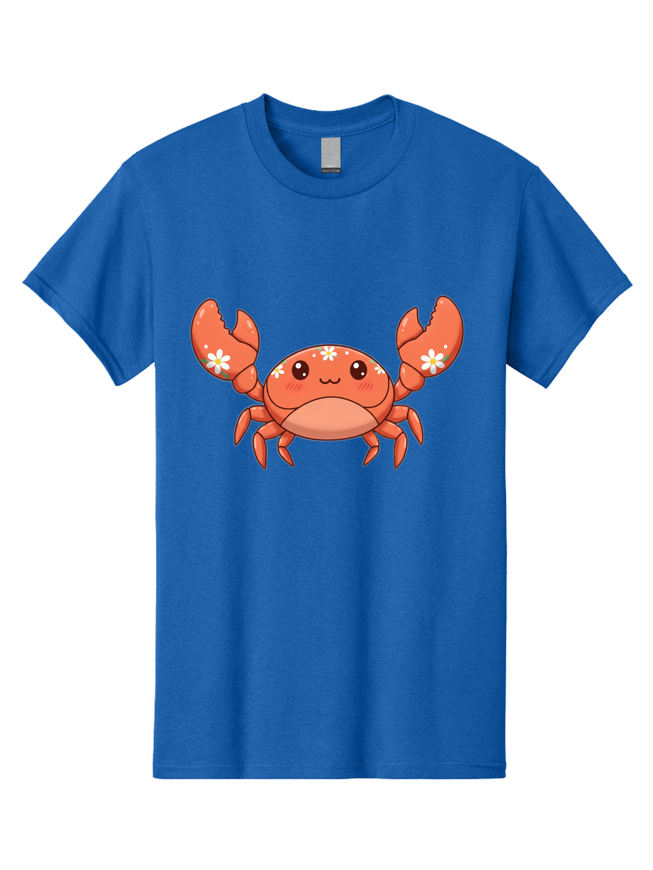 Crab-With-Flowers Men'S Graphic Tee, 100% Cotton, Comfortable Casual Summer Wear, Machine Washable, Cartoon Crab, Orange Crustacean, White Flowers, Cute Crustacean, Kawaii Art, Crab Illustration, Digital Artwork, Charming Character Bae166