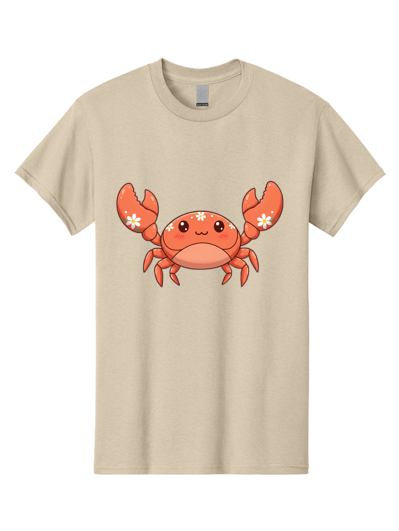 Crab-With-Flowers Men'S Graphic Tee, 100% Cotton, Comfortable Casual Summer Wear, Machine Washable, Cartoon Crab, Orange Crustacean, White Flowers, Cute Crustacean, Kawaii Art, Crab Illustration, Digital Artwork, Charming Character Bae166