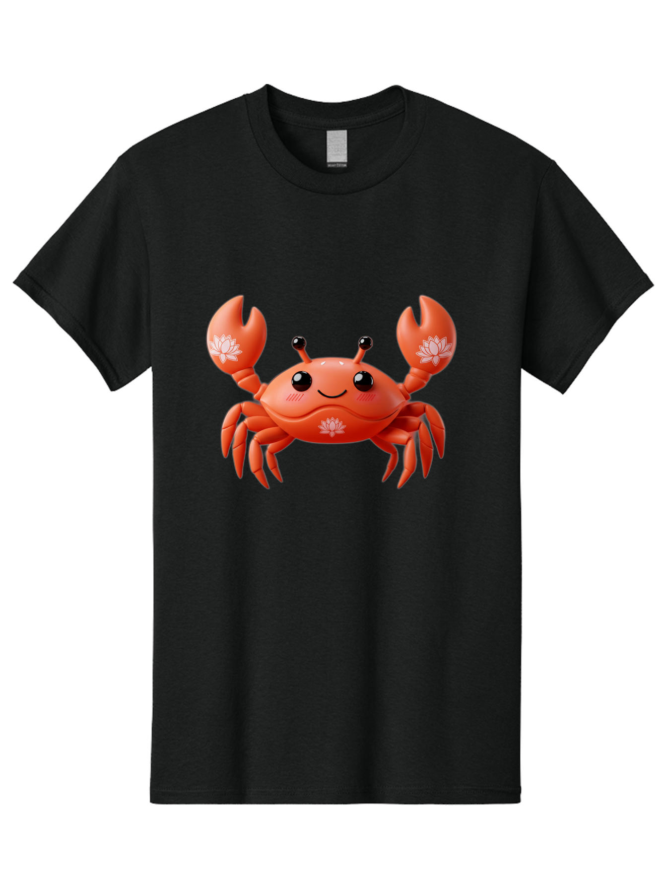 Crab Men'S Graphic Tee, 100% Cotton, Comfortable Casual Summer Wear, Machine Washable, Smiling Crab, Lotus Flower Designs, Cartoon Crustacean, Orange Shellfish, Kawaii Character, Digital Illustration, Sea Creature, Cheerful Animal, Bae167