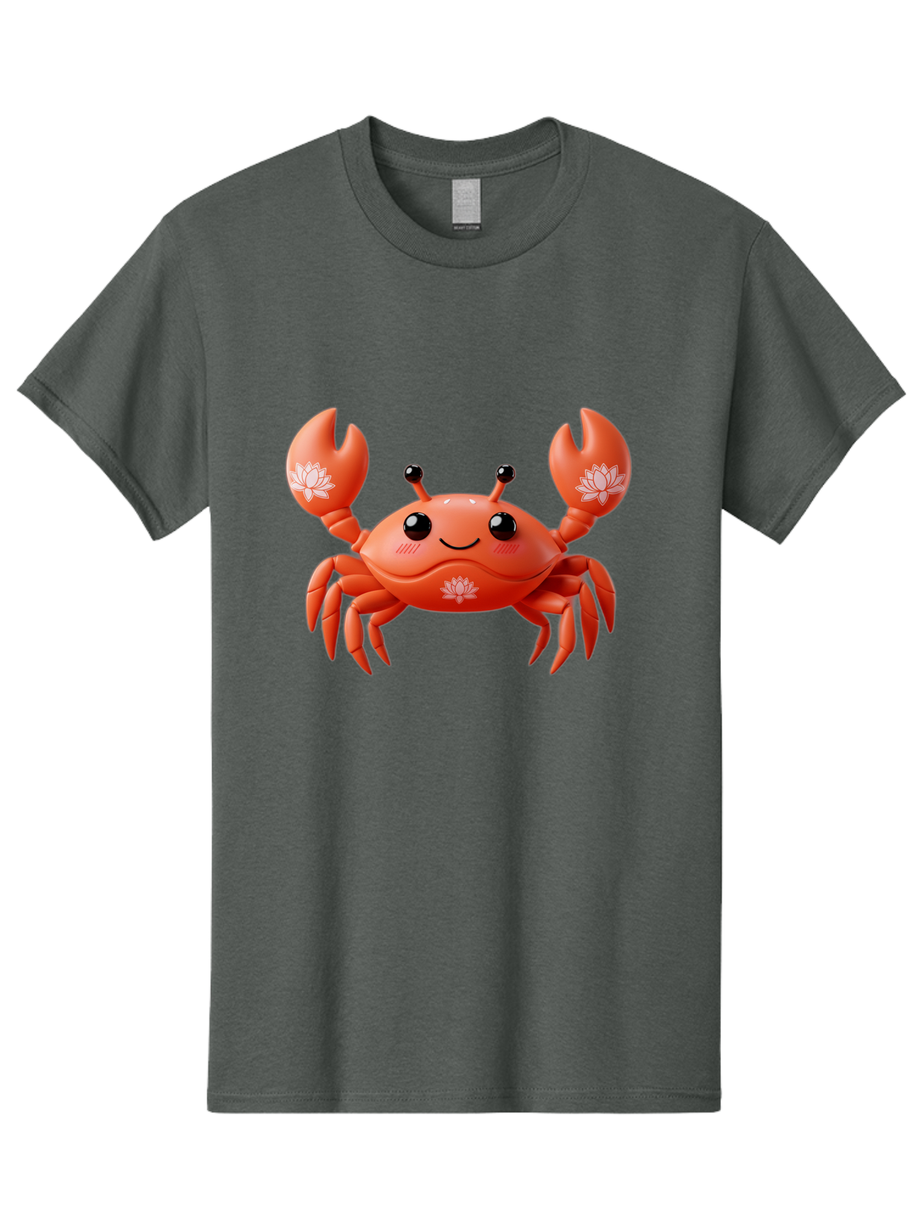 Crab Men'S Graphic Tee, 100% Cotton, Comfortable Casual Summer Wear, Machine Washable, Smiling Crab, Lotus Flower Designs, Cartoon Crustacean, Orange Shellfish, Kawaii Character, Digital Illustration, Sea Creature, Cheerful Animal, Bae167