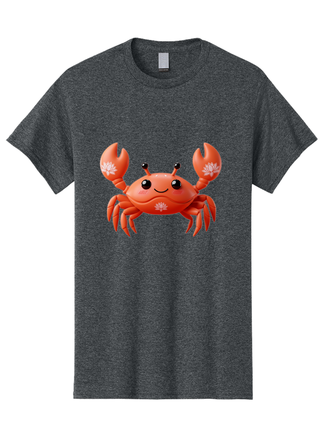 Crab Men'S Graphic Tee, 100% Cotton, Comfortable Casual Summer Wear, Machine Washable, Smiling Crab, Lotus Flower Designs, Cartoon Crustacean, Orange Shellfish, Kawaii Character, Digital Illustration, Sea Creature, Cheerful Animal, Bae167