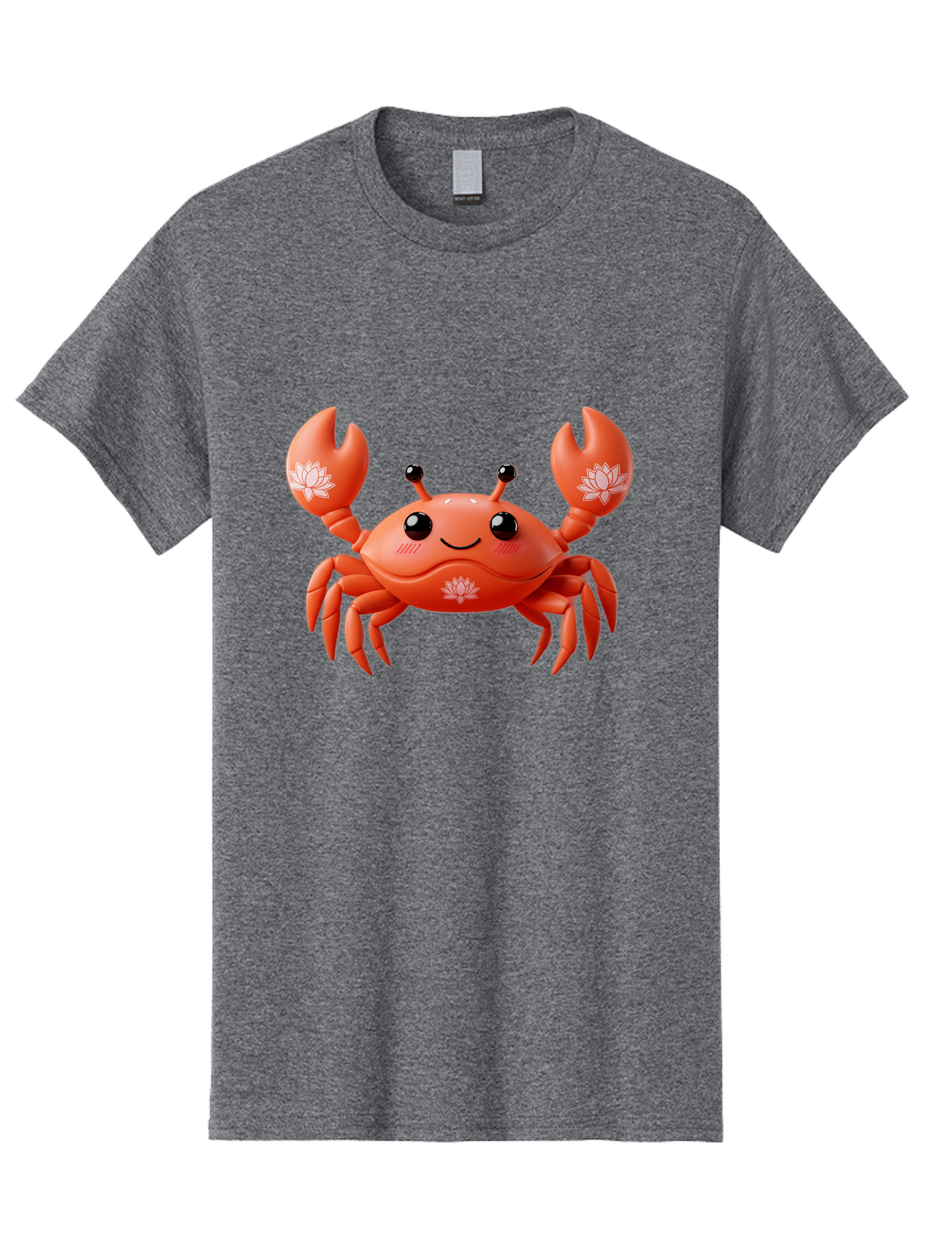 Crab Men'S Graphic Tee, 100% Cotton, Comfortable Casual Summer Wear, Machine Washable, Smiling Crab, Lotus Flower Designs, Cartoon Crustacean, Orange Shellfish, Kawaii Character, Digital Illustration, Sea Creature, Cheerful Animal, Bae167