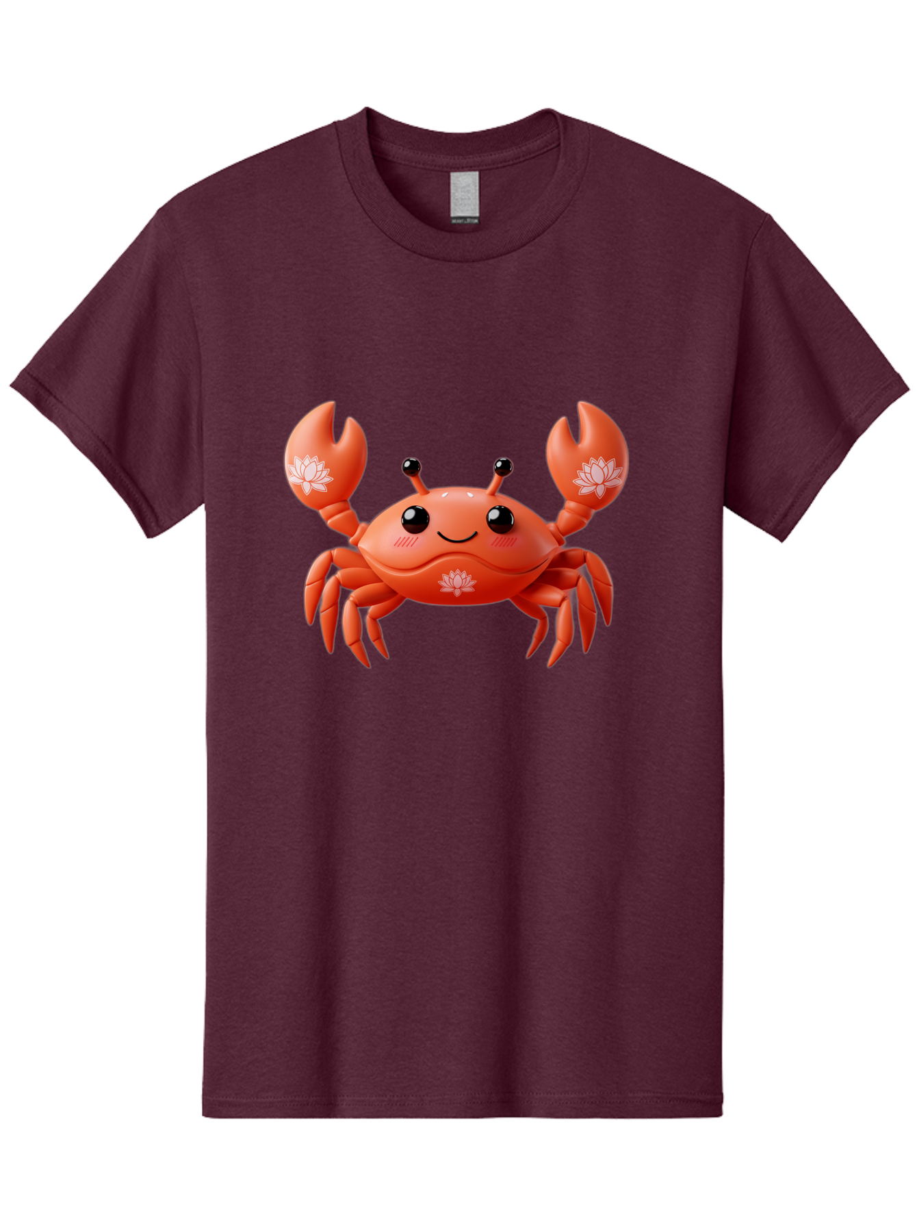 Crab Men'S Graphic Tee, 100% Cotton, Comfortable Casual Summer Wear, Machine Washable, Smiling Crab, Lotus Flower Designs, Cartoon Crustacean, Orange Shellfish, Kawaii Character, Digital Illustration, Sea Creature, Cheerful Animal, Bae167